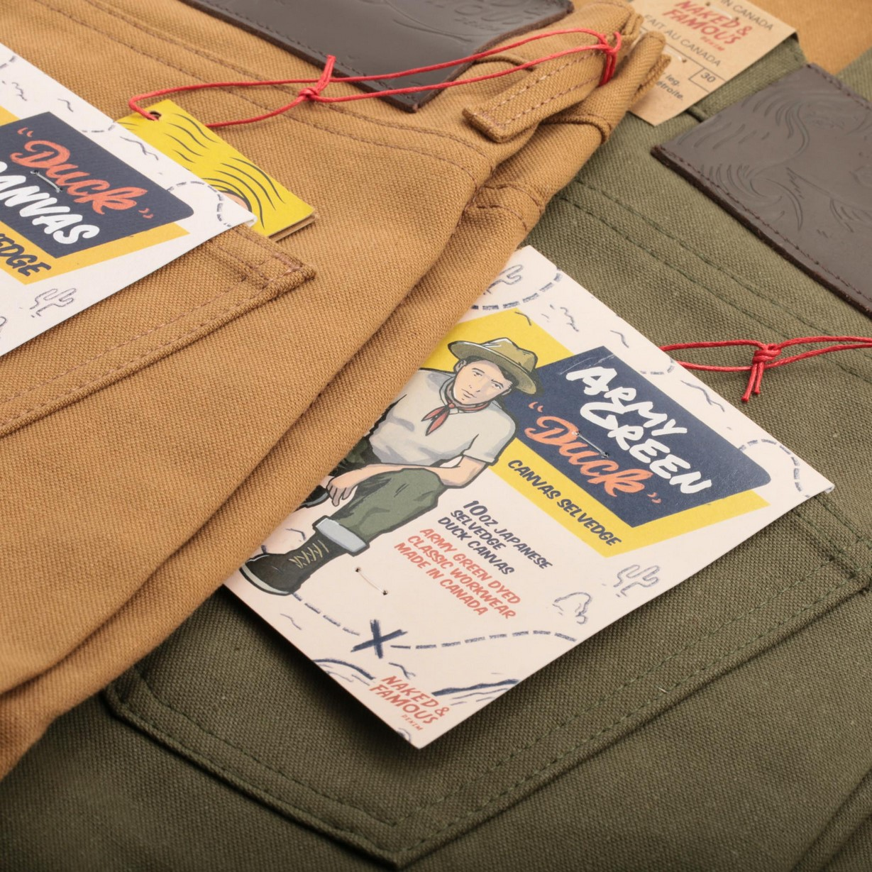 NAKED & FAMOUS WeirdGuy Army Green Duck Canvas Selvedge Jeans