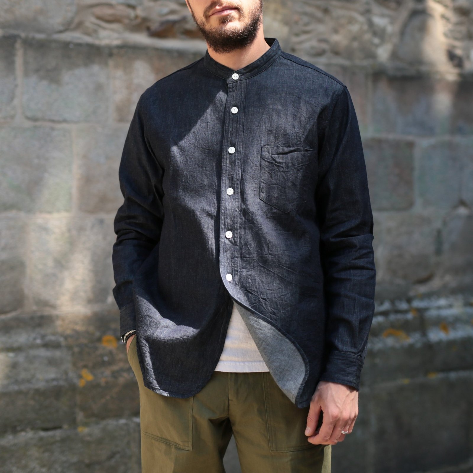 Band Collar Denim Shirt