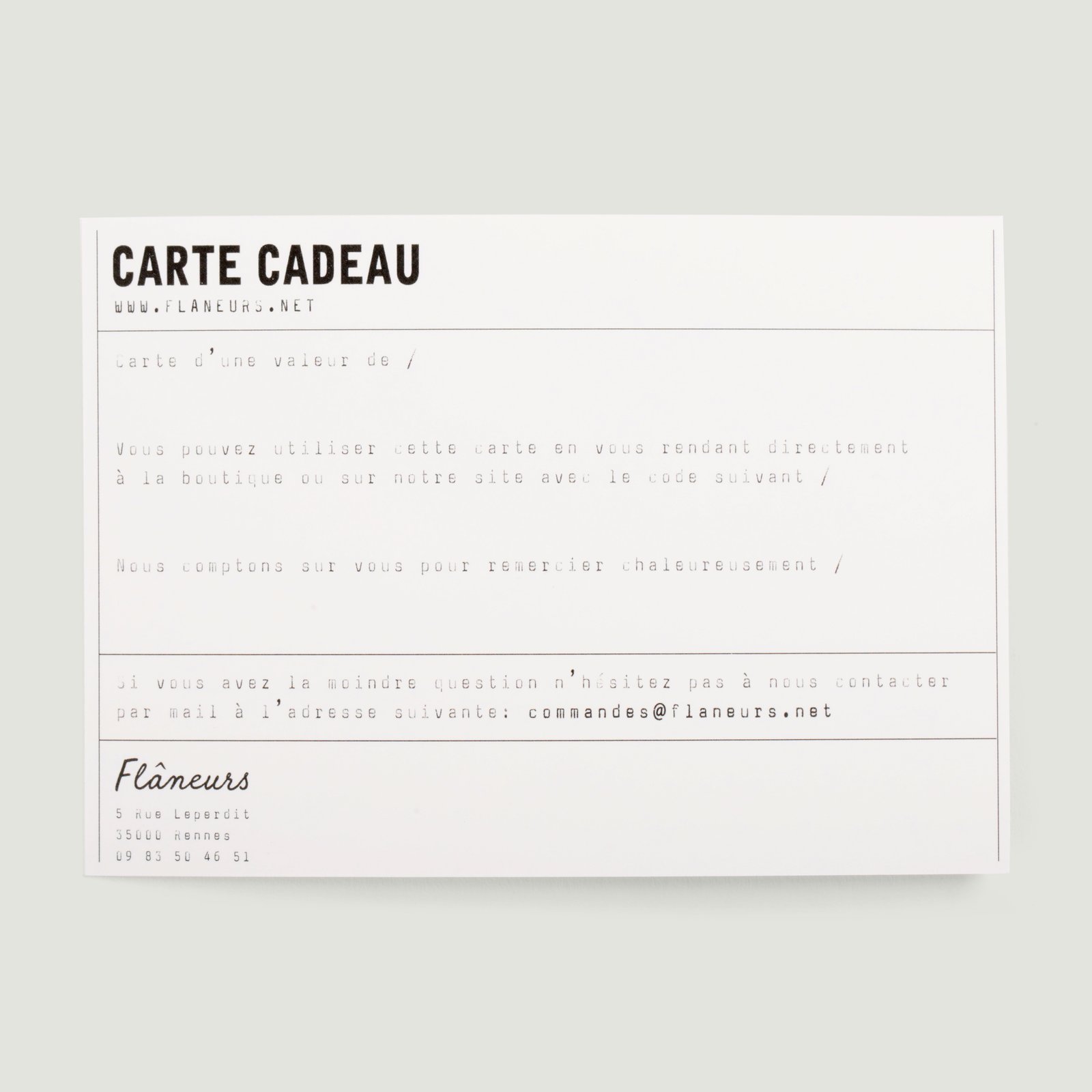 Carte Cadeau Flâneurs de 200€