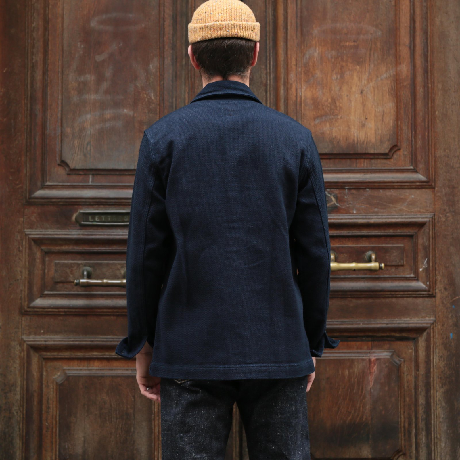 Indigo Dobby Coverall Jacket by MOMOTARO - Worn Back Flâneurs