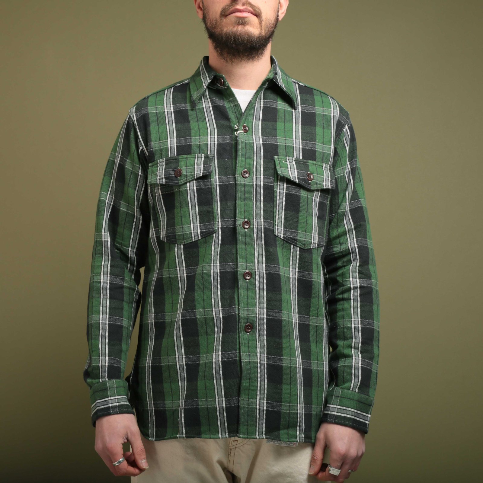 Lot 3022 Flannel Shirt With Chinstrap Green