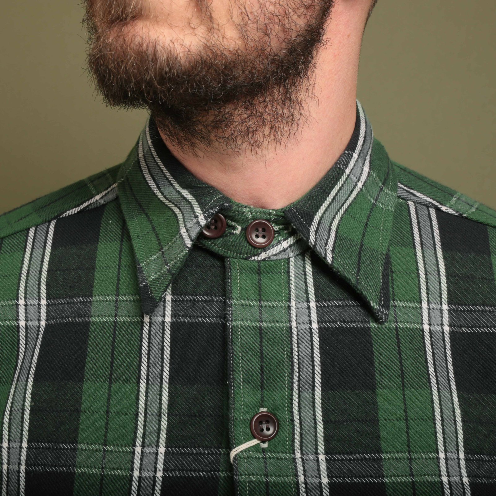 Lot 3022 Flannel Shirt With Chinstrap Green