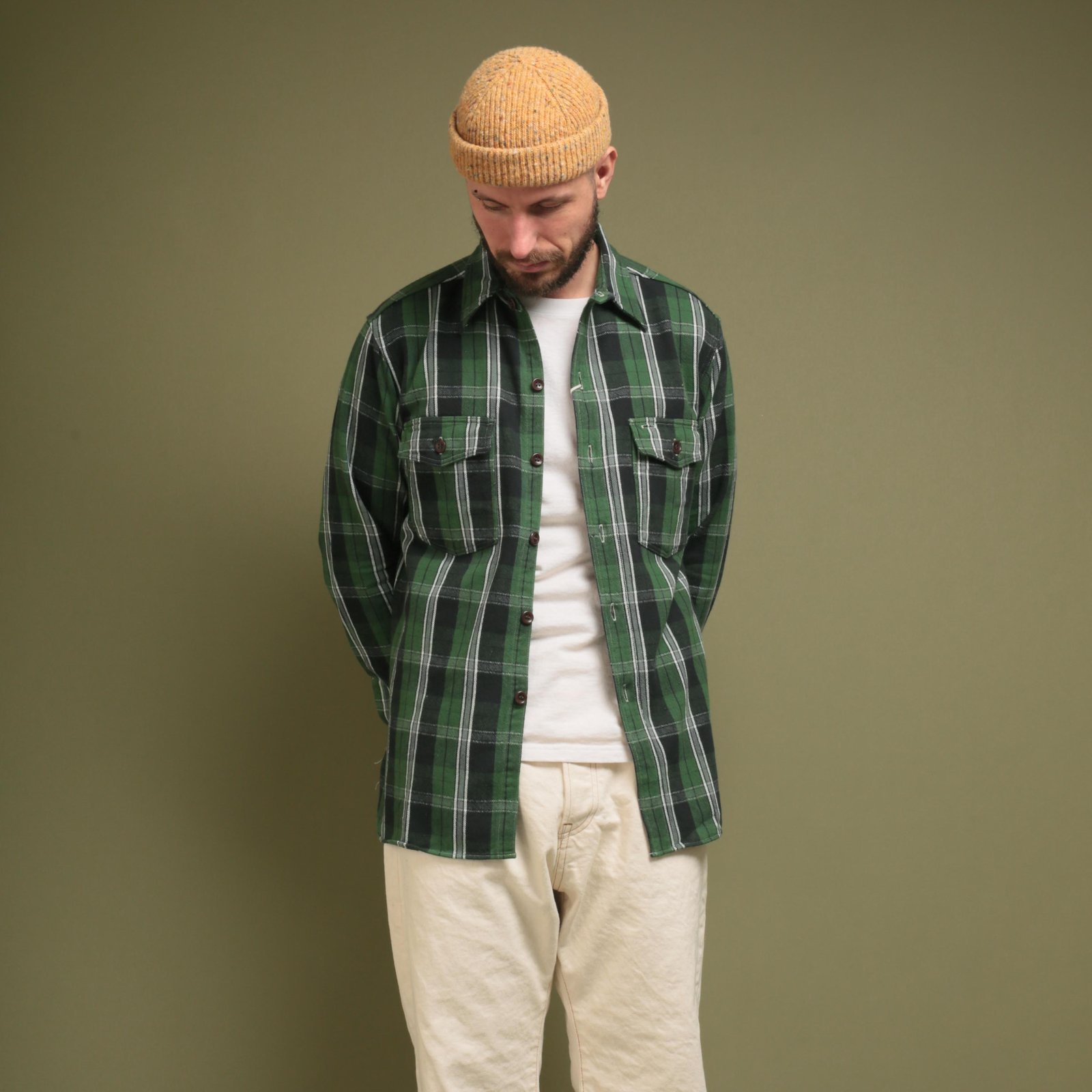 Lot 3022 Flannel Shirt With Chinstrap Green