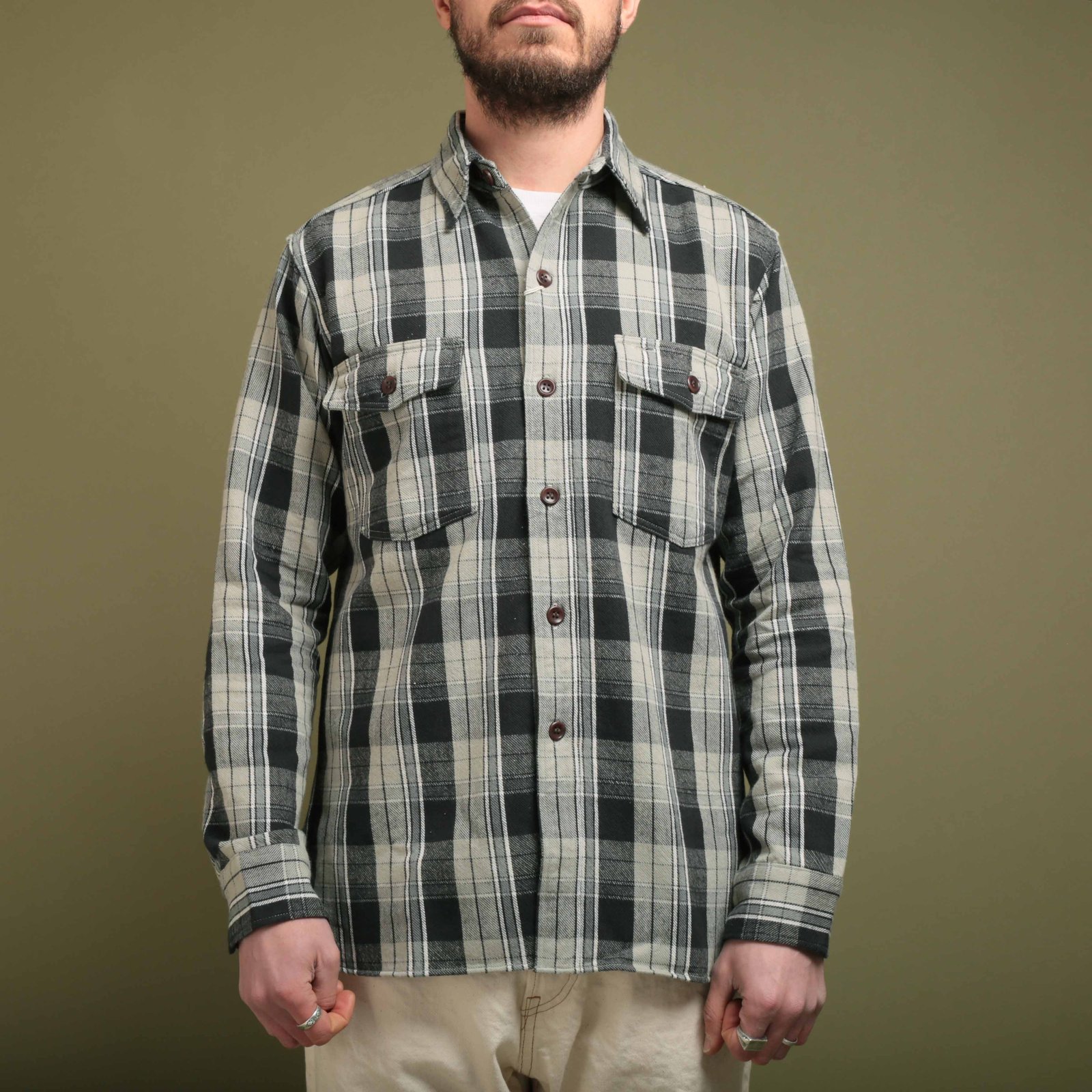 Lot 3022 Flannel Shirt With Chinstrap Gray