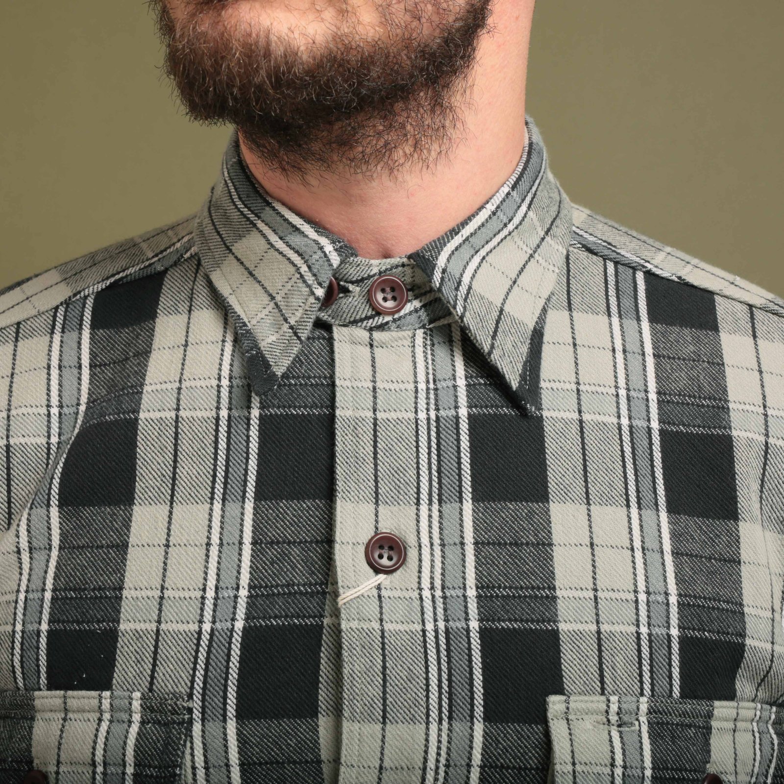 Lot 3022 Flannel Shirt With Chinstrap Gray