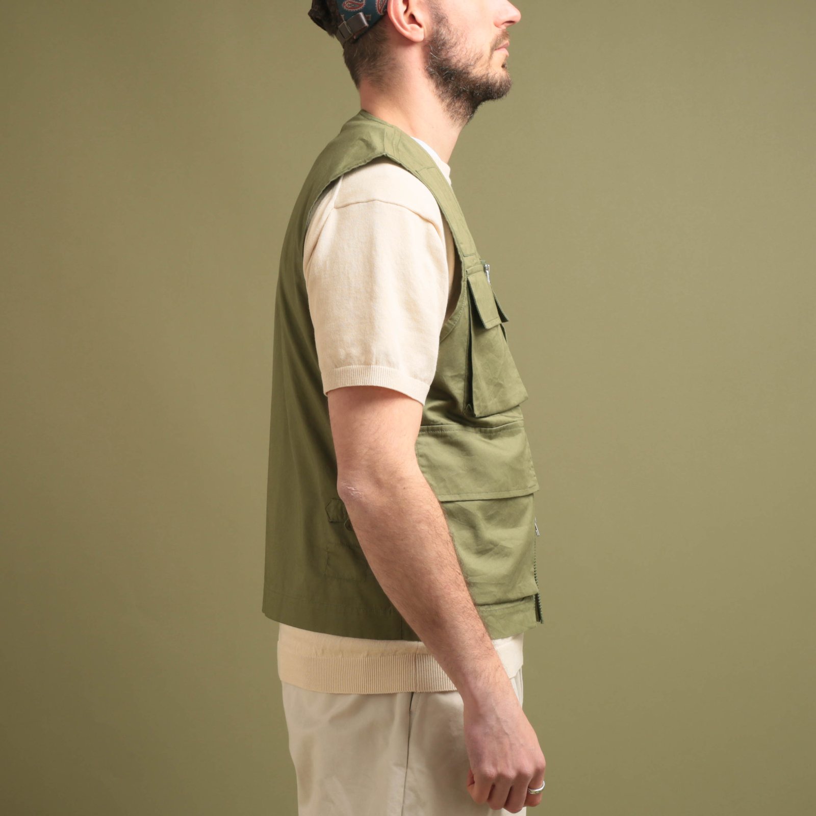 Photographers Gilet in Olive Fine Twill