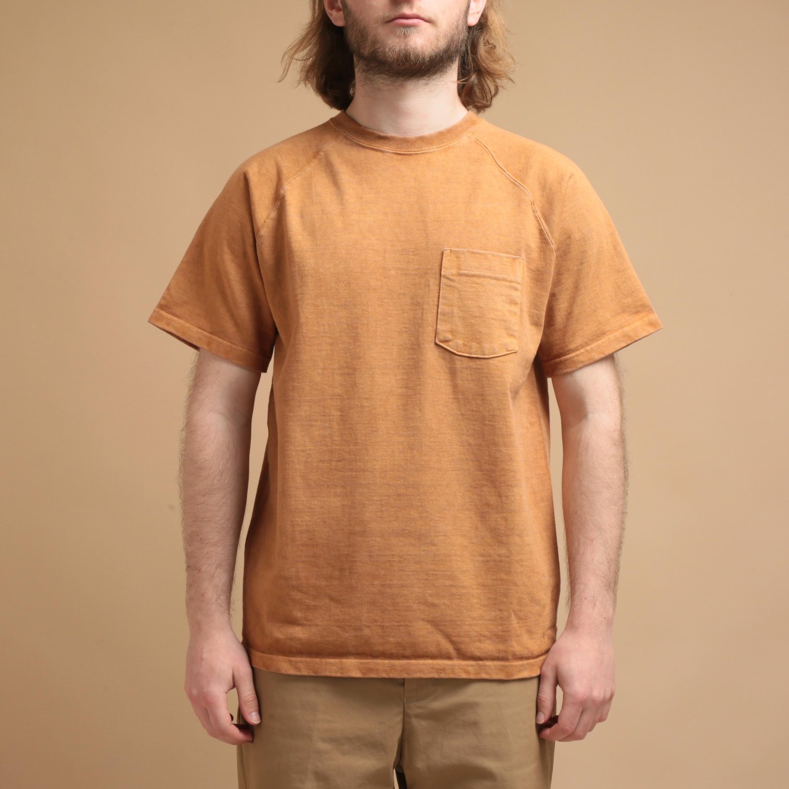 Short Sleeve Heavy Raglan Pocket Tee in Mocha Color