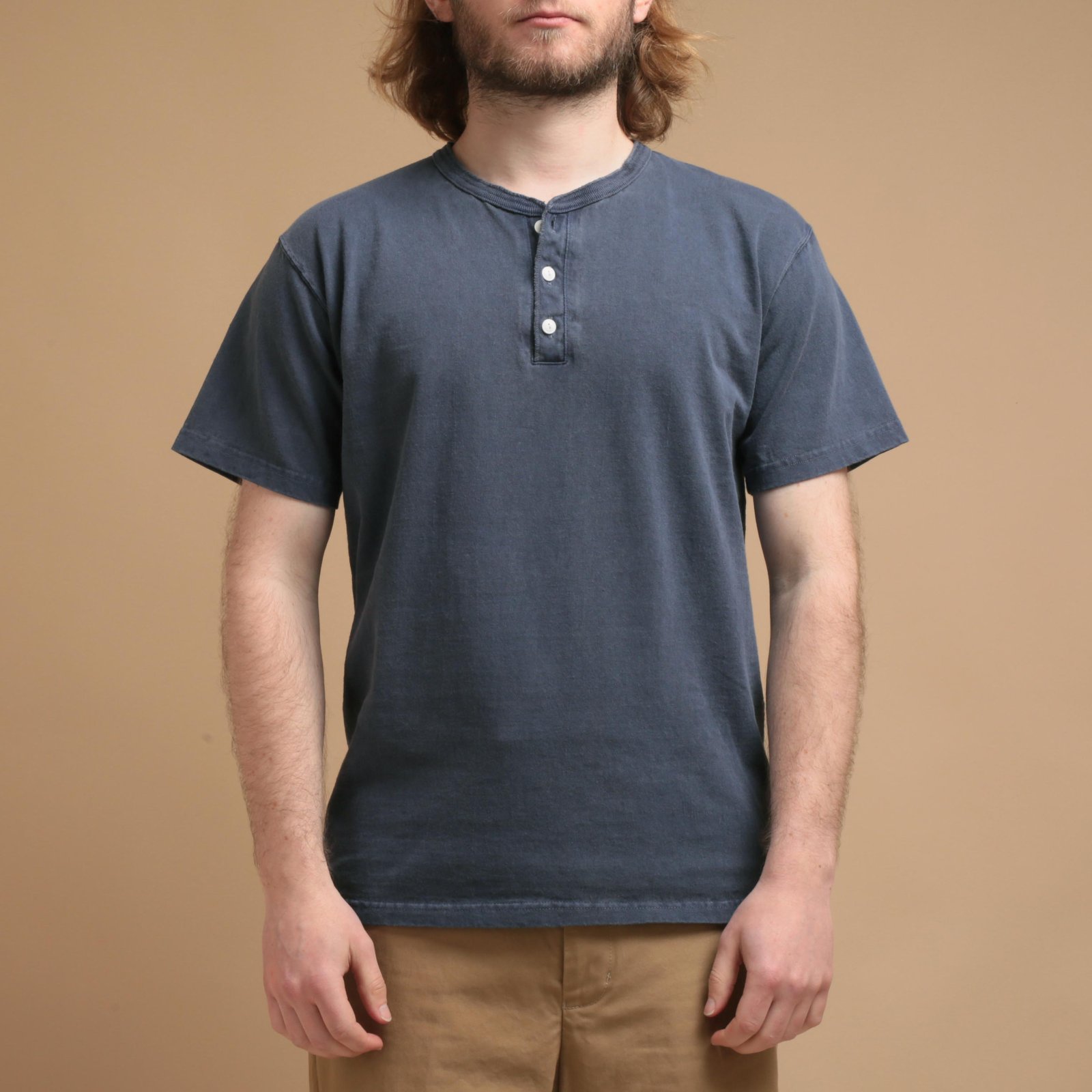 S/S Henley Tee P-Navy