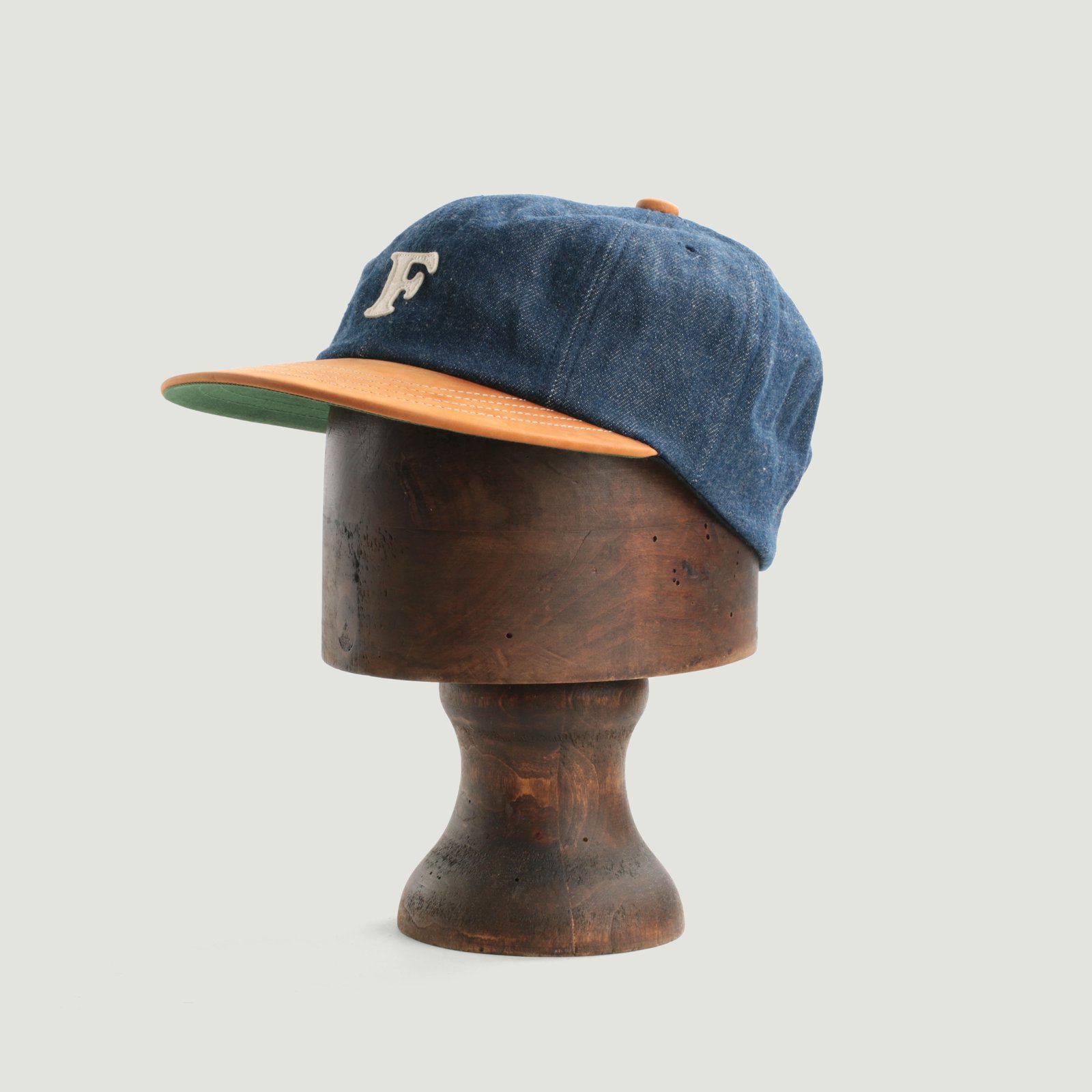 Denim & Leather 8-Panel Cap Camel