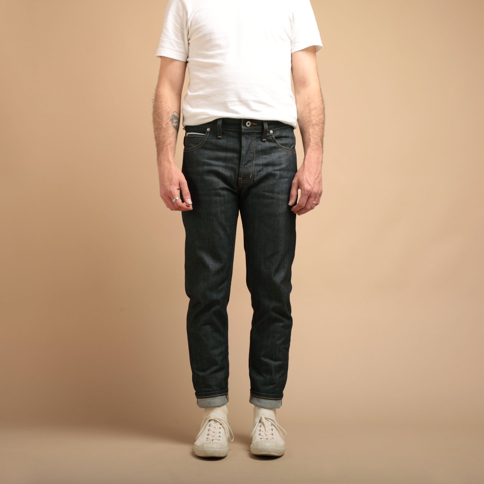 NAKED & FAMOUS SuperGuy Left Hand Twill Selvedge jeans worn front view