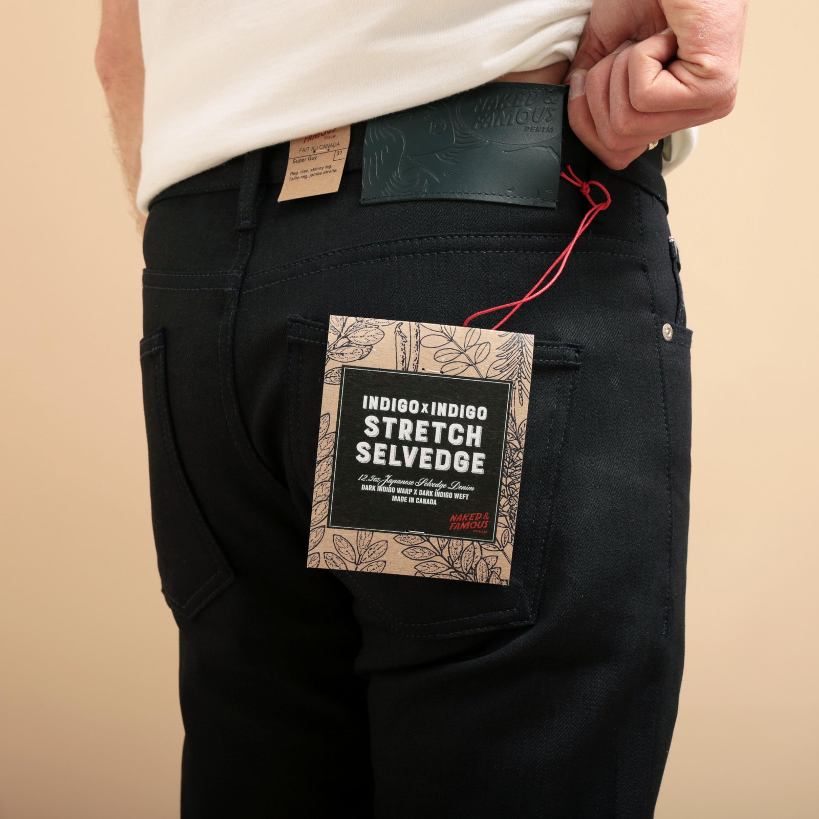 NAKED & FAMOUS SuperGuy Indigo X Indigo Stretch Selvedge jeans worn by photo flâneurs