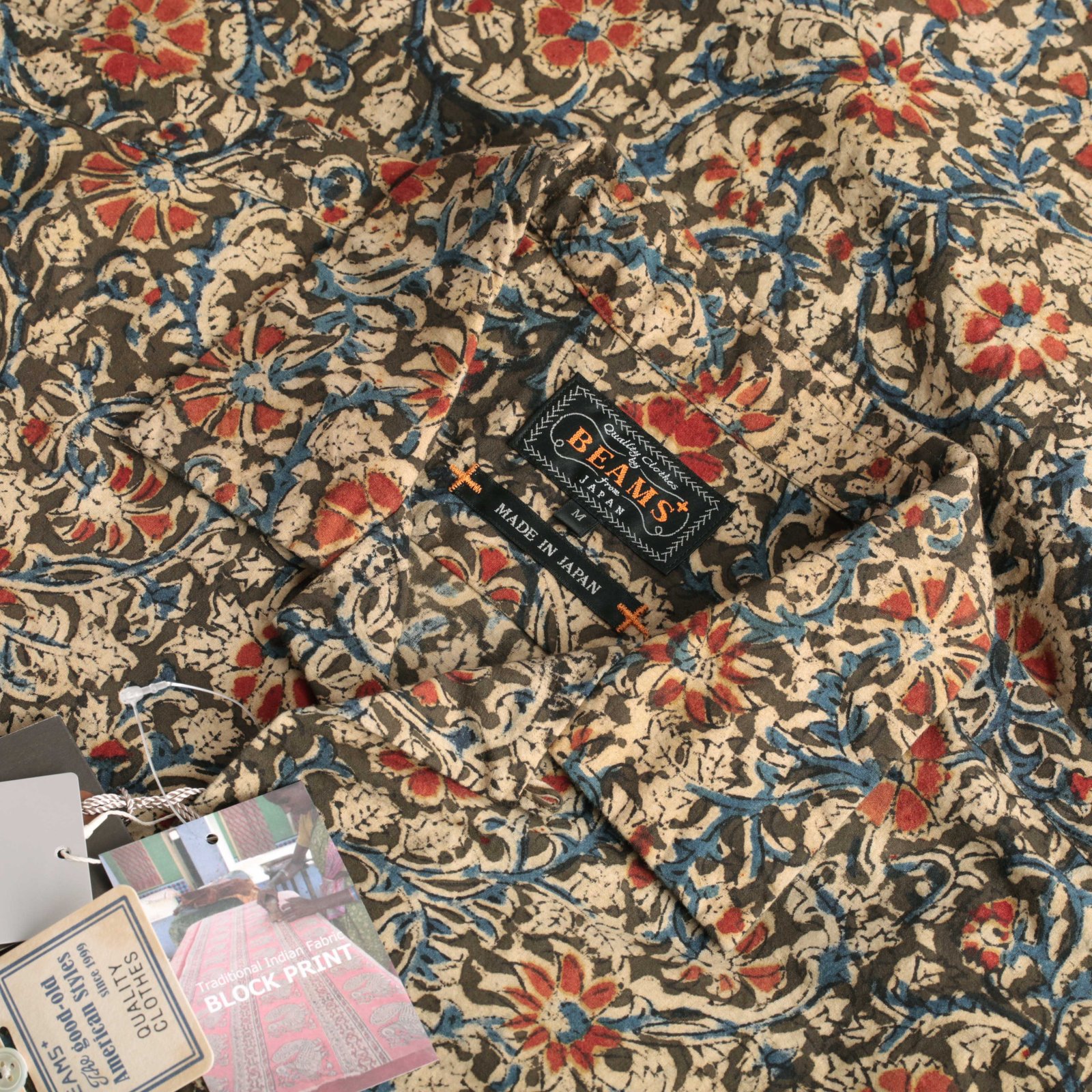 Open Collar Short Sleeve Shirt Block Print Olive