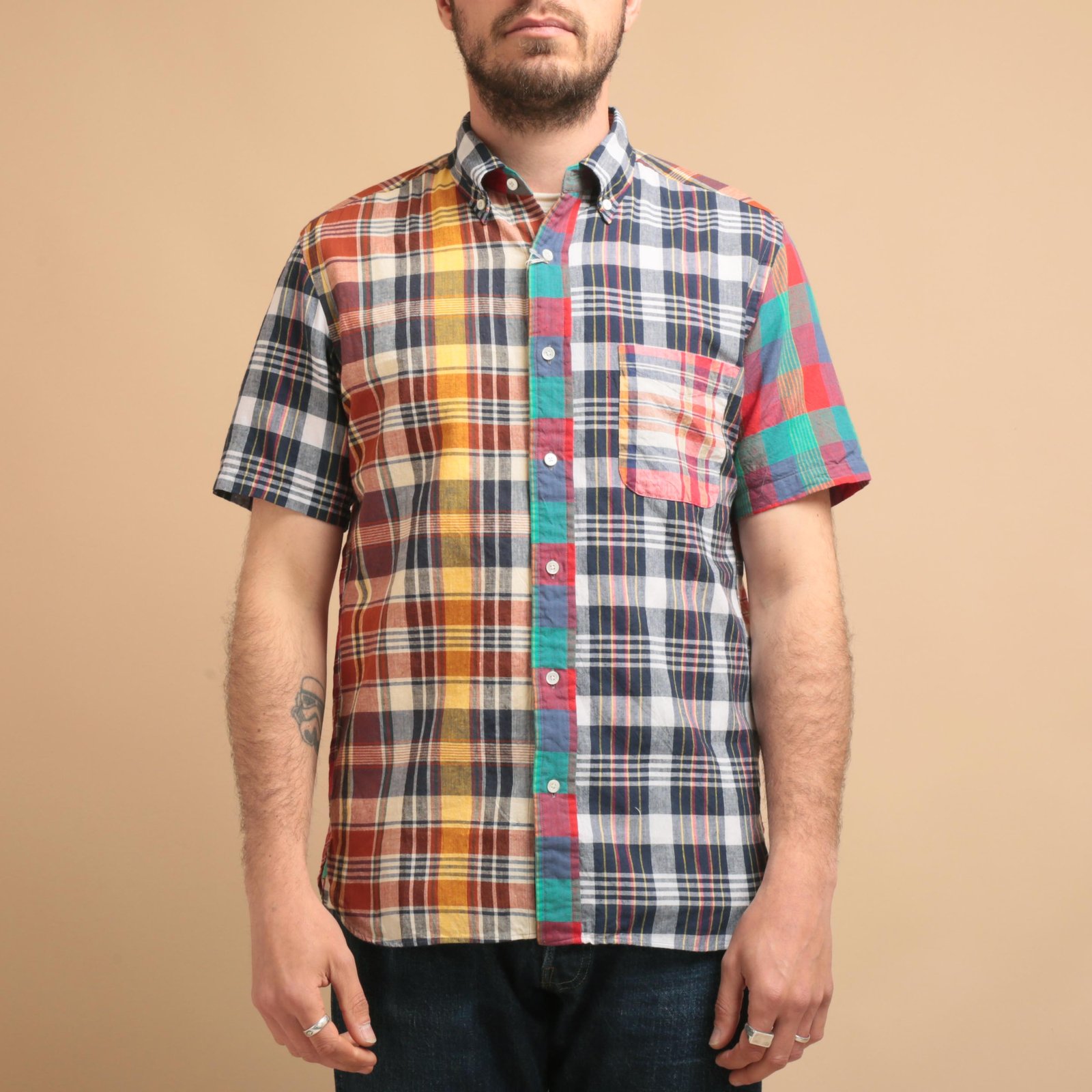 B.D. Short Sleeve Indian Madras Check Panel