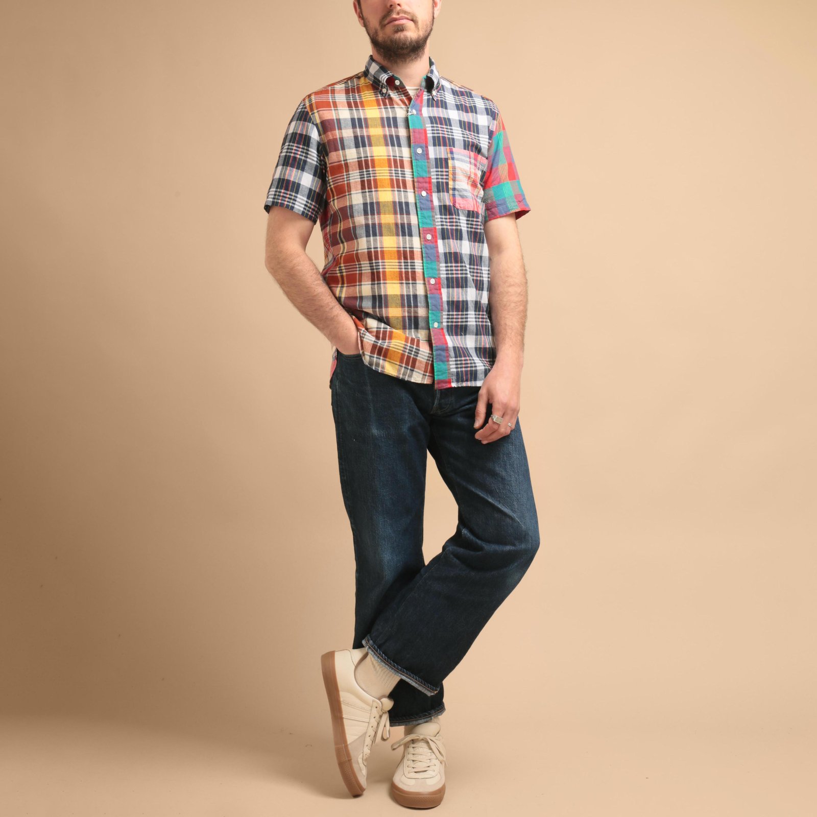 B.D. Short Sleeve Indian Madras Check Panel