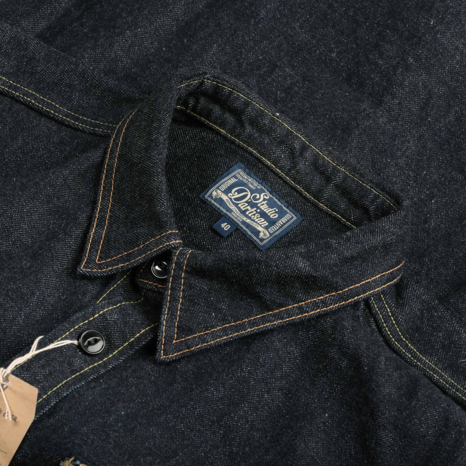 image flâneurs STUDIO D'ARTISAN  D5335 14oz Selvedge Denim Work Shirt détail col