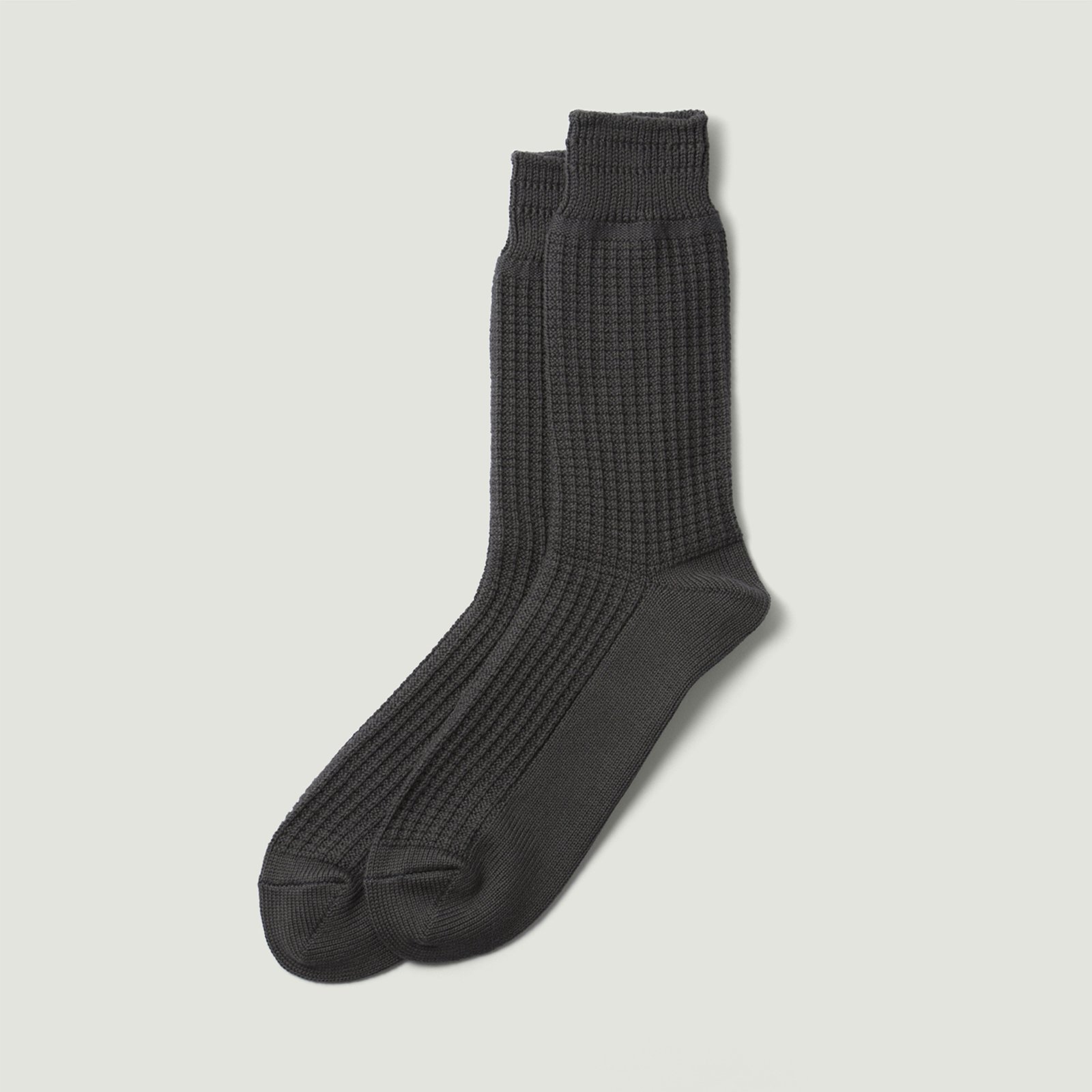Cotton Waffle Crew Socks Dark Gray