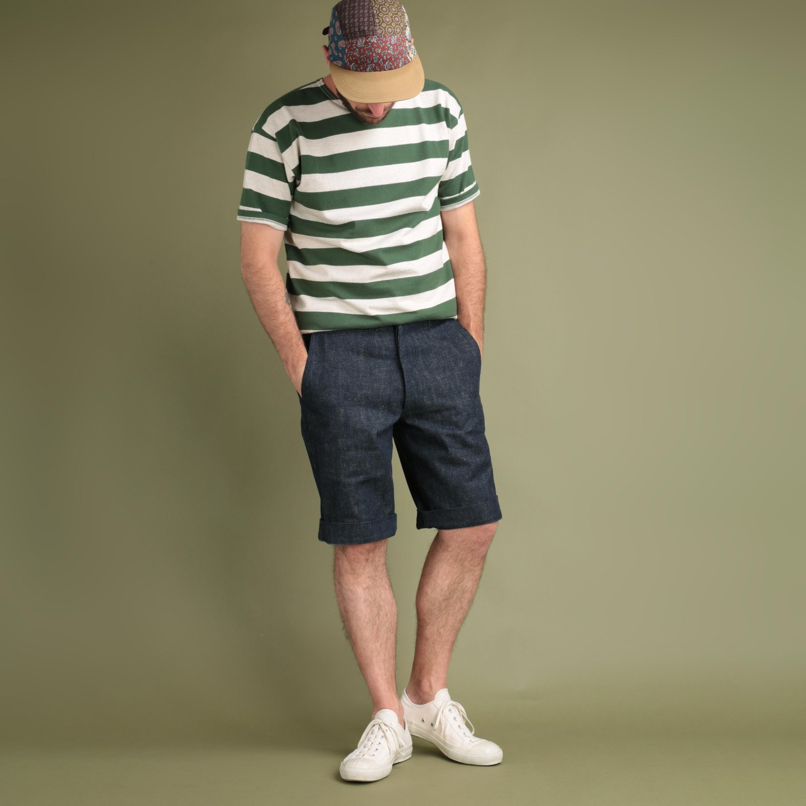 Lot 4050 2Inch Stripe T-Shirt Green/Oatmeal