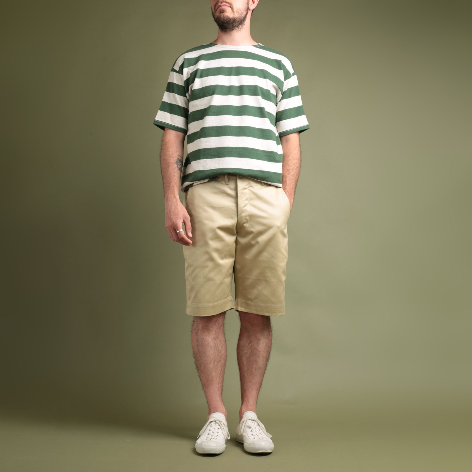 Lot 4050 2Inch Stripe T-Shirt Green/Oatmeal