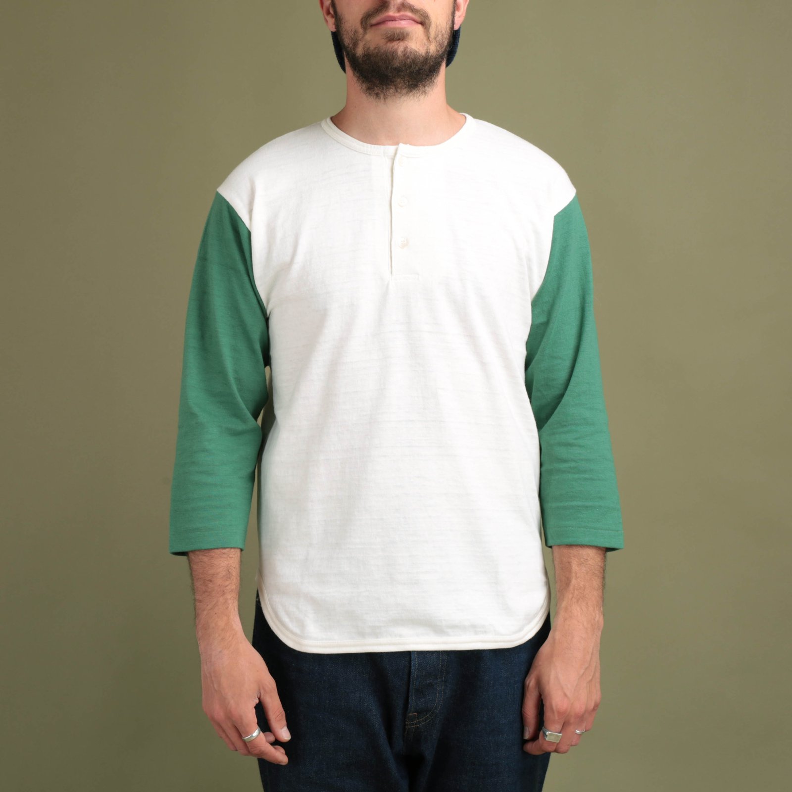 Lot 4058 3/4 Henley Neck Baseball Tee Cream/L.Green