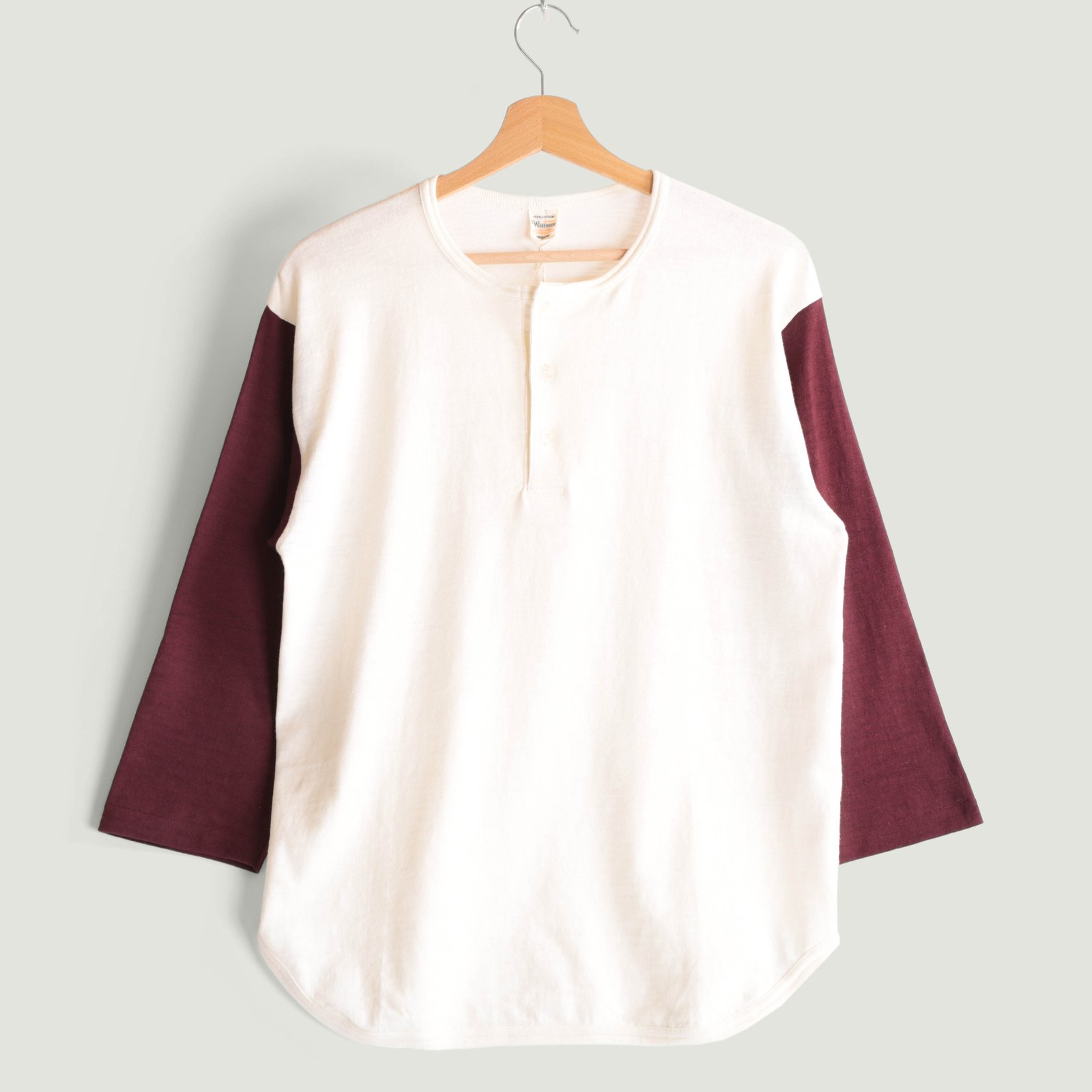 Lot 4058 3/4 Henley Neck Baseball Tee Cream/Bordeaux