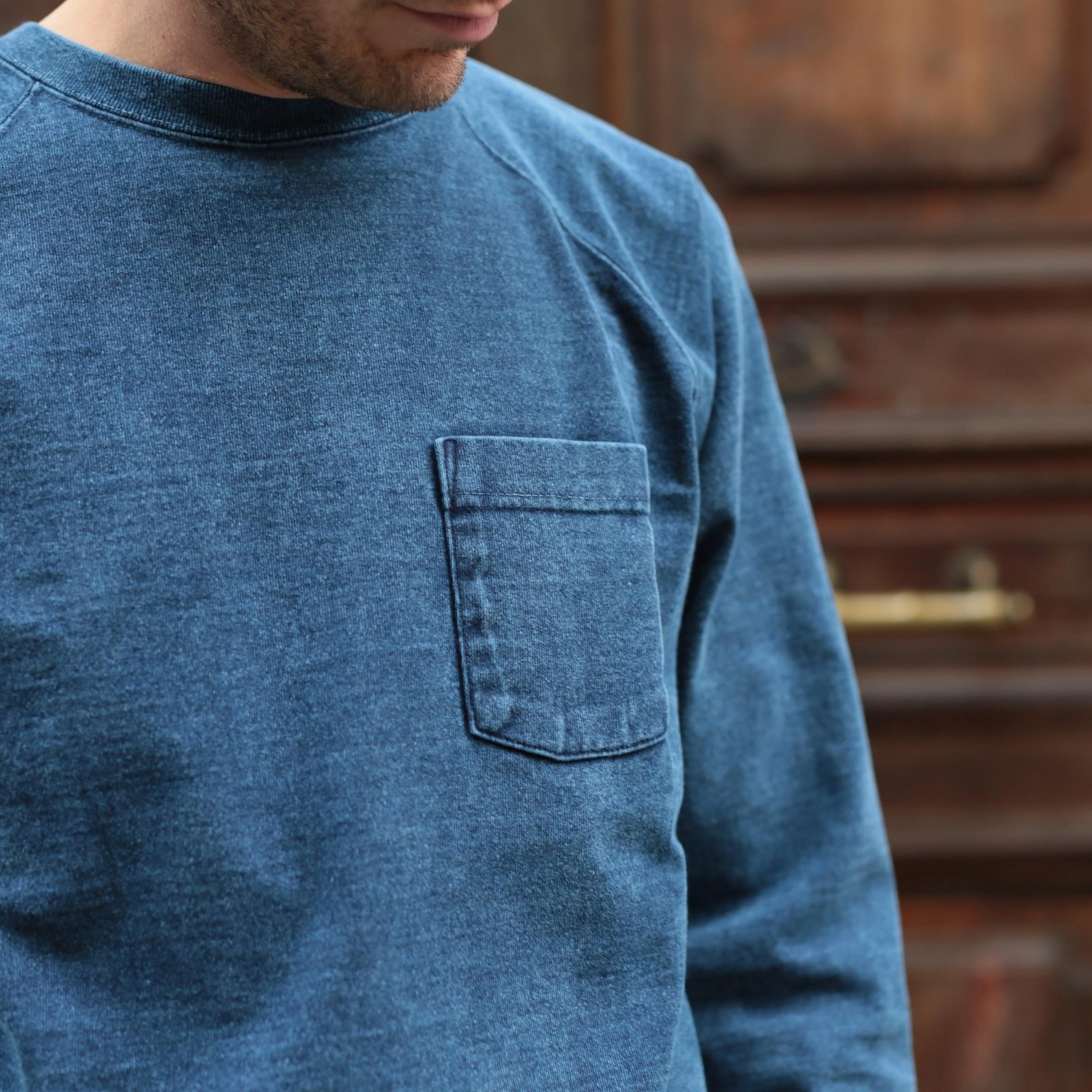 Heavy Raglan L/S Pocket T-shirt Indigo Shave