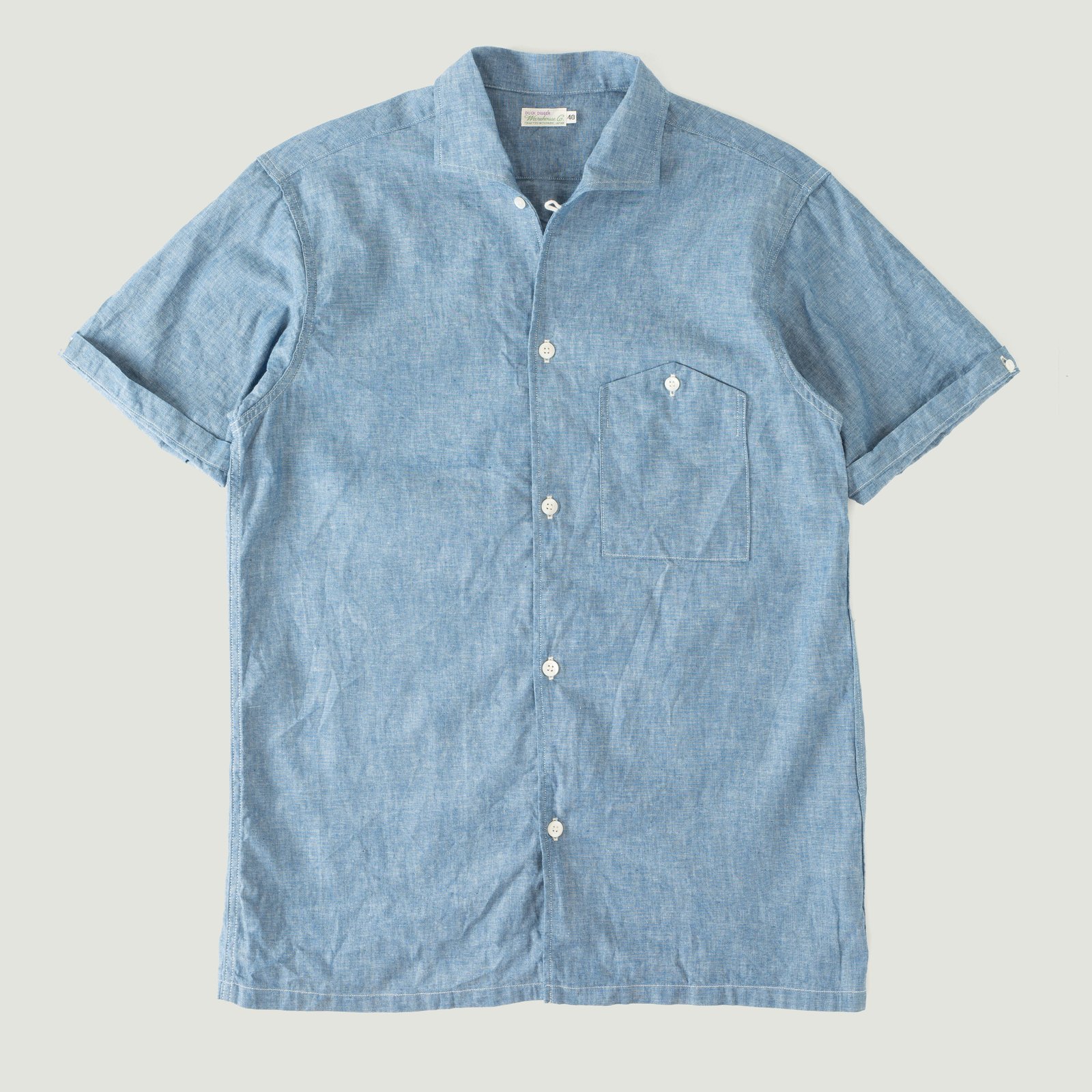 Lot 3091 S/S Open Collar Shirt Chambray Blue