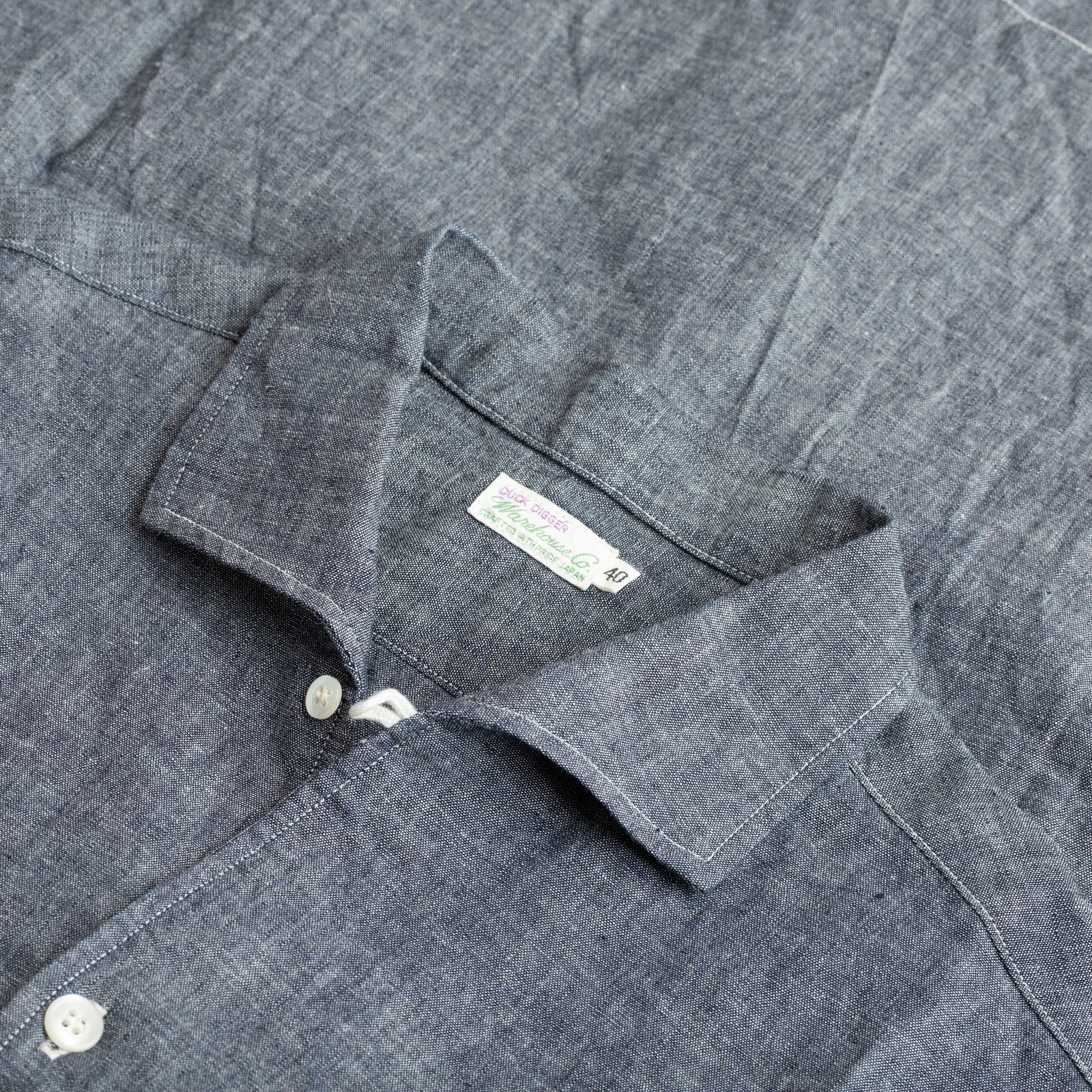 Lot 3091 S/S Open Collar Shirt Chambray Navy