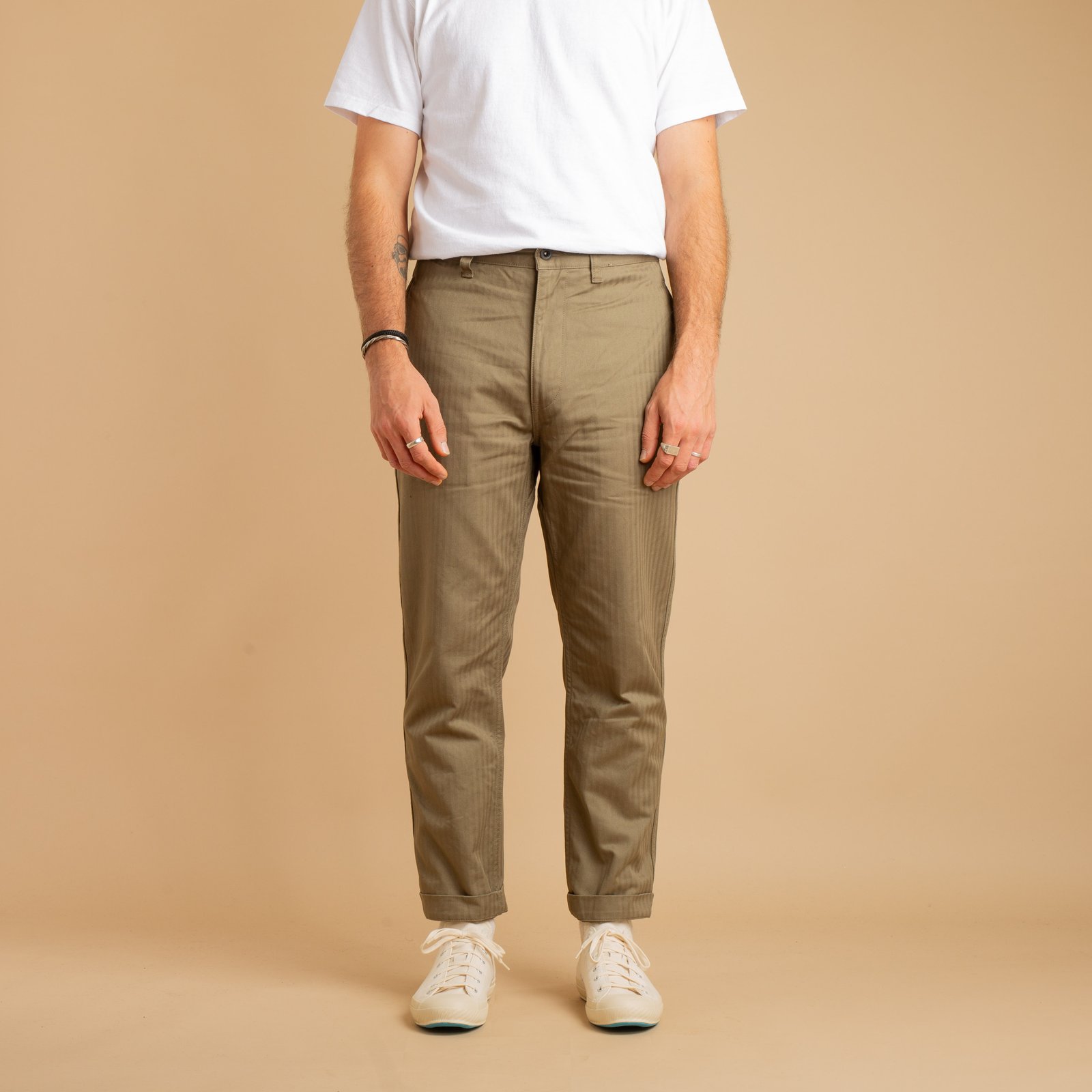 F0522 VAT Herringbone Trousers Olive