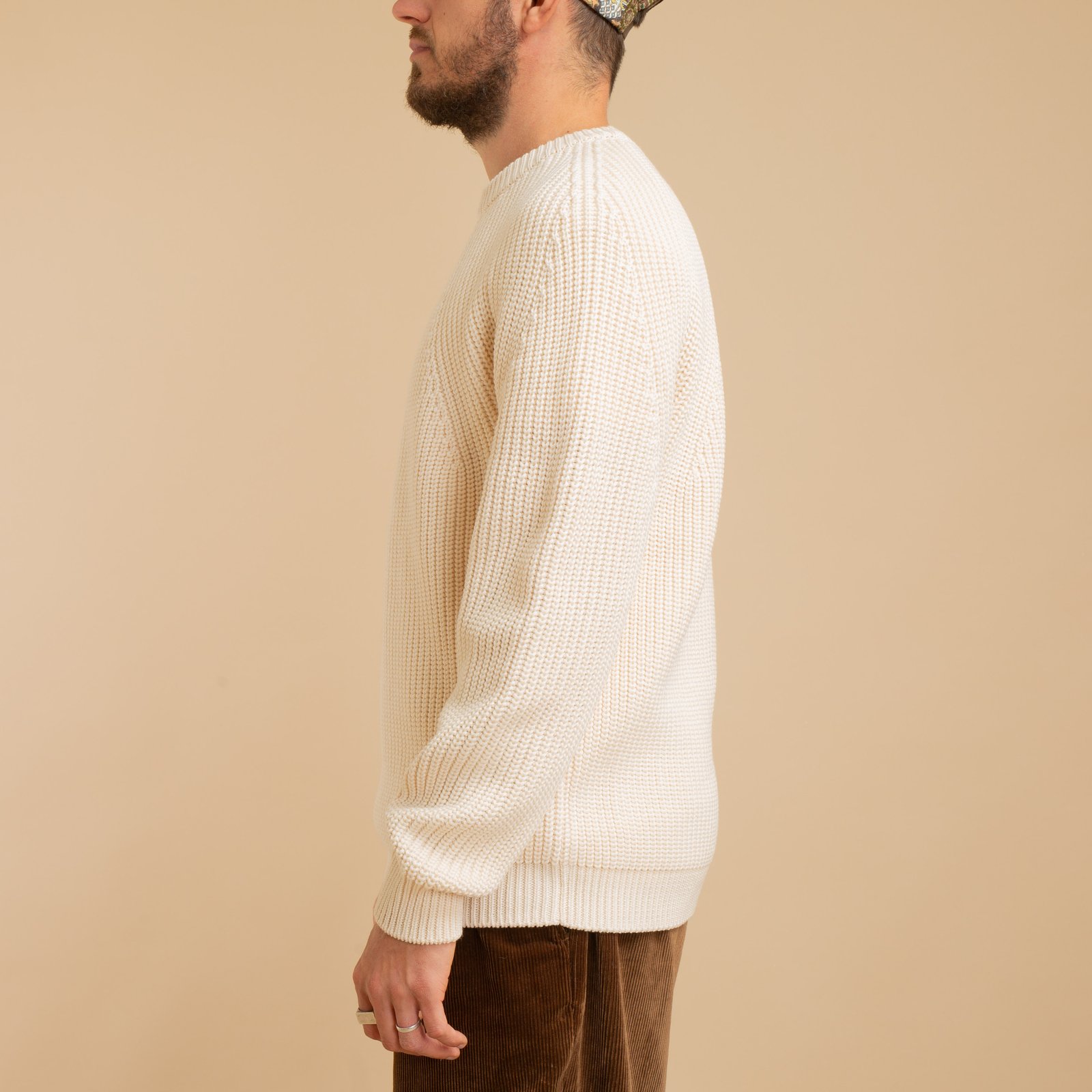 round neck sweaters - BATONER - Signature Crew Neck - Ivory from the side