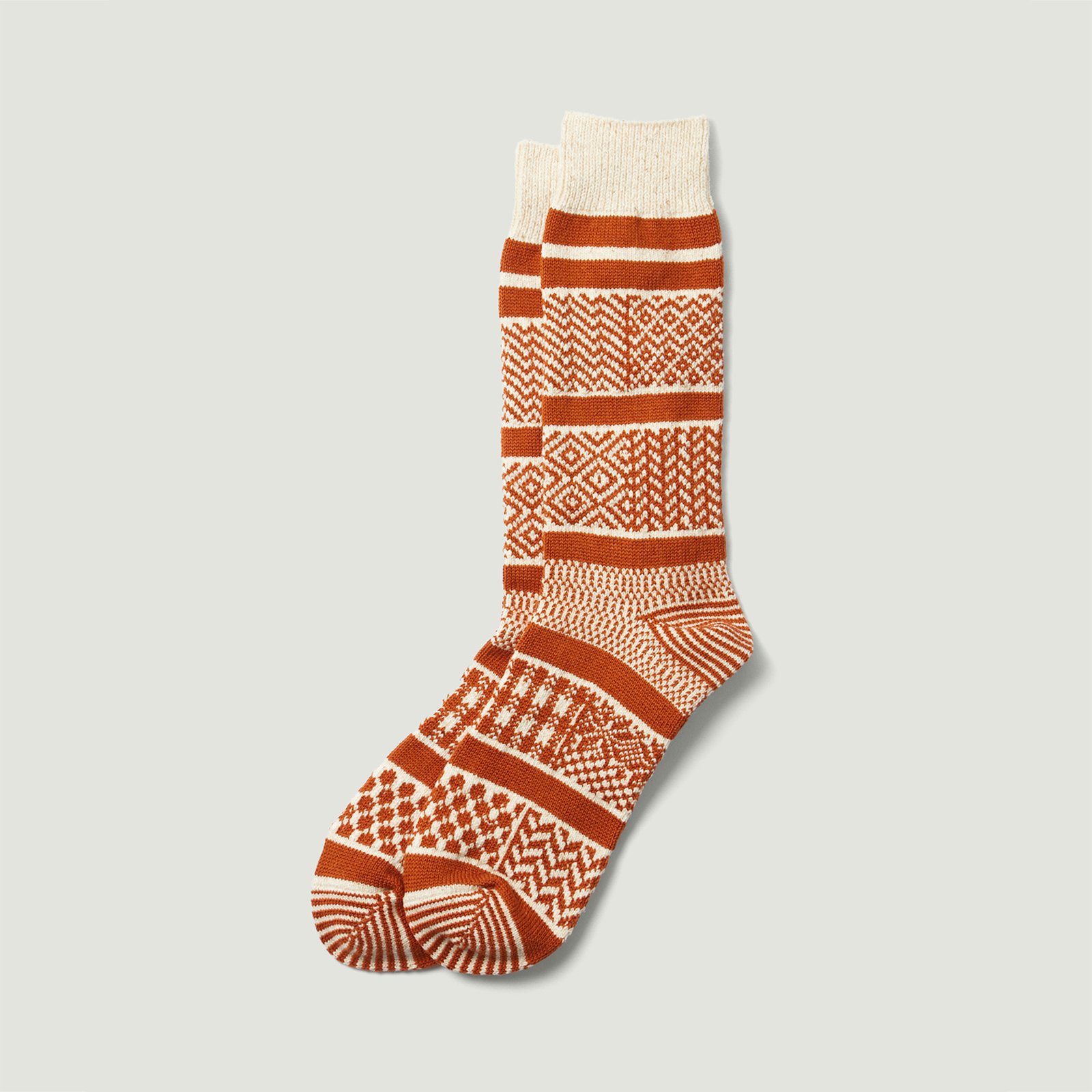 Multi Jacquard Crew Socks Ivory/Rust