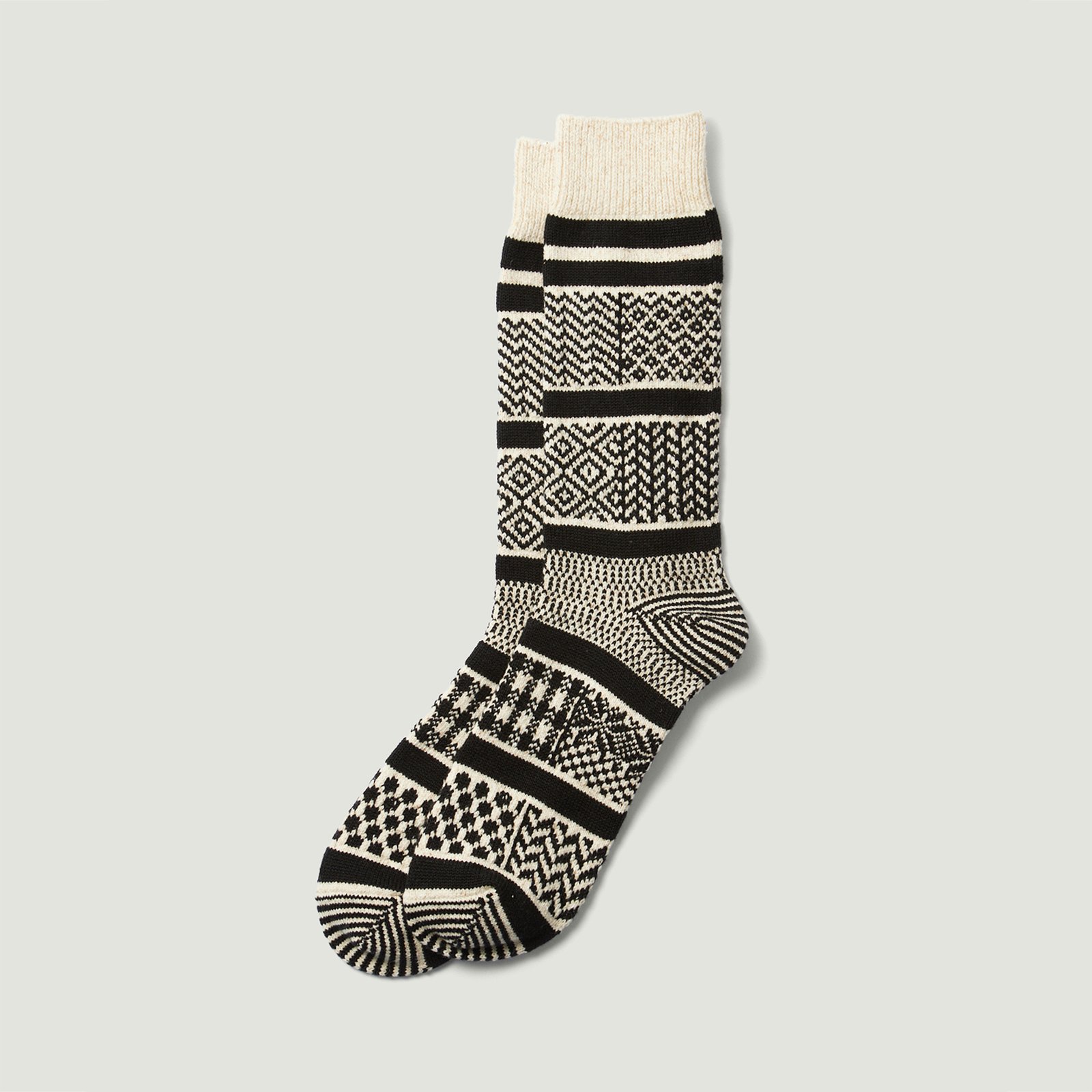 Multi Jacquard Crew Socks Ivory/Black