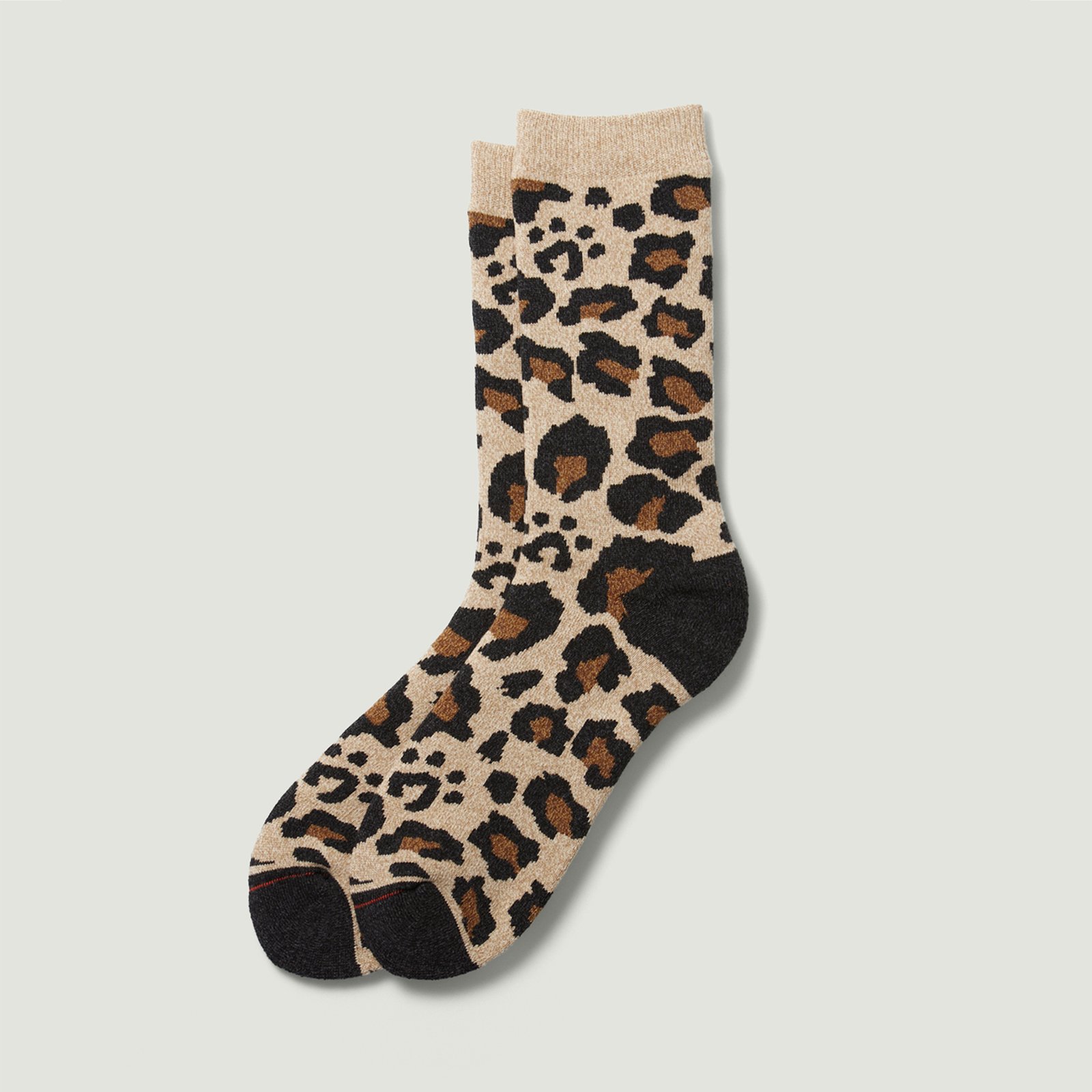 Leopard Pile Crew Socks Beige