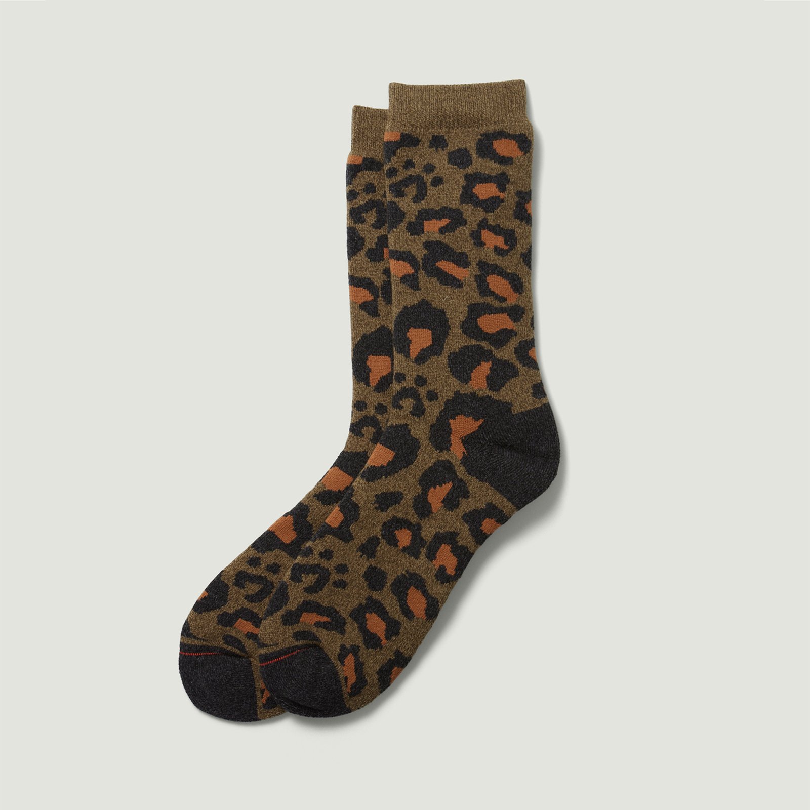 Leopard Print Crew Socks in Dark Olive