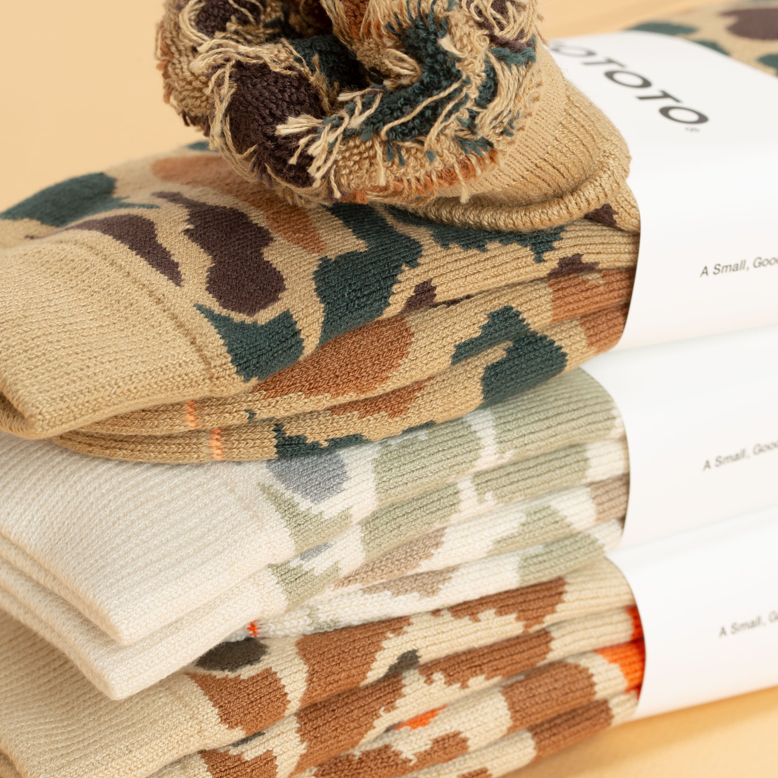 Pile Camo Crew Socks Beige/Orange