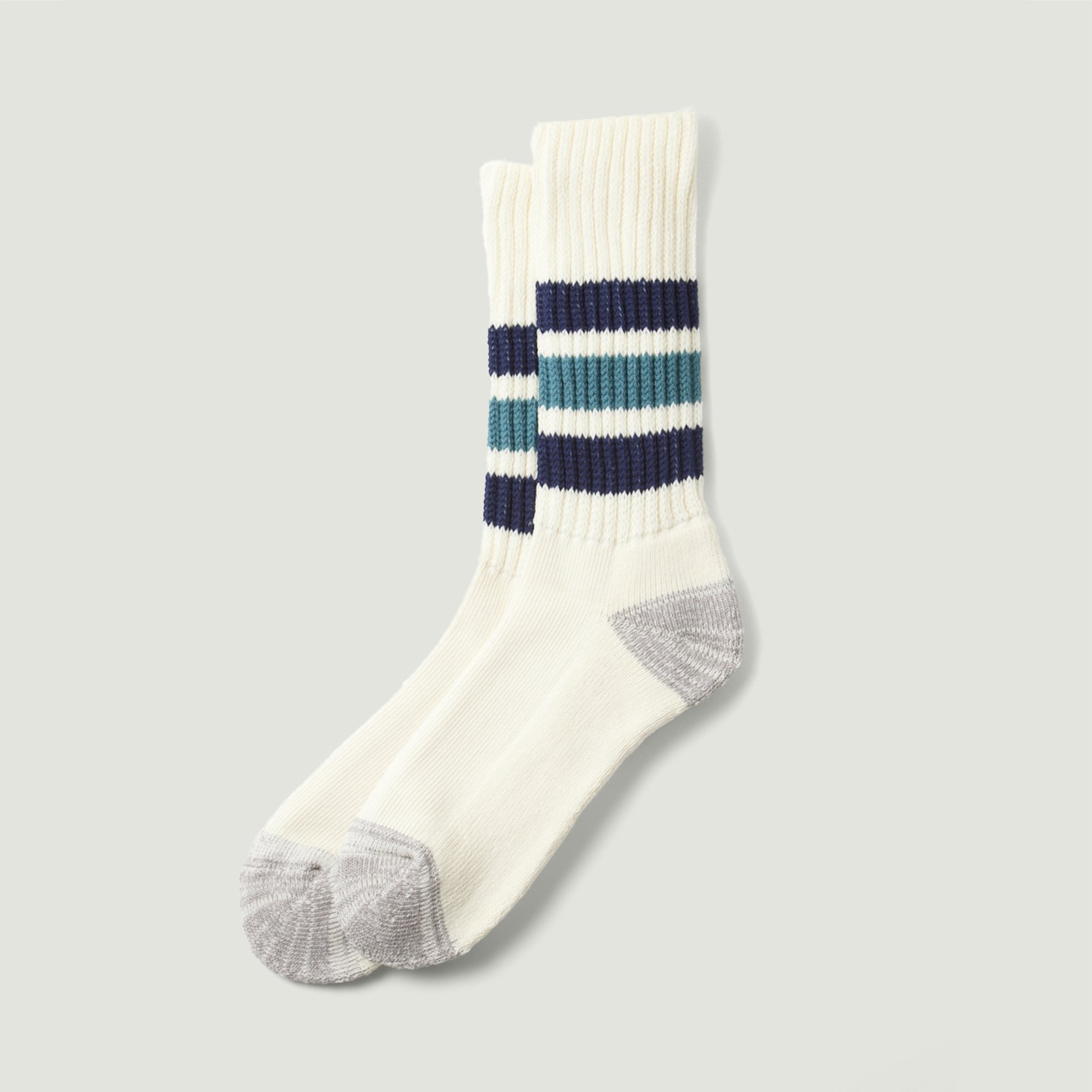Coarse Ribbed OldSchool Crew Socks Navy Blue/New Green