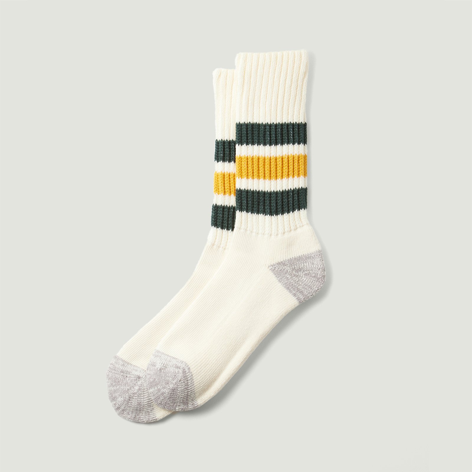 Coarse Ribbed OldSchool Crew Socks Dark Green/Yellow
