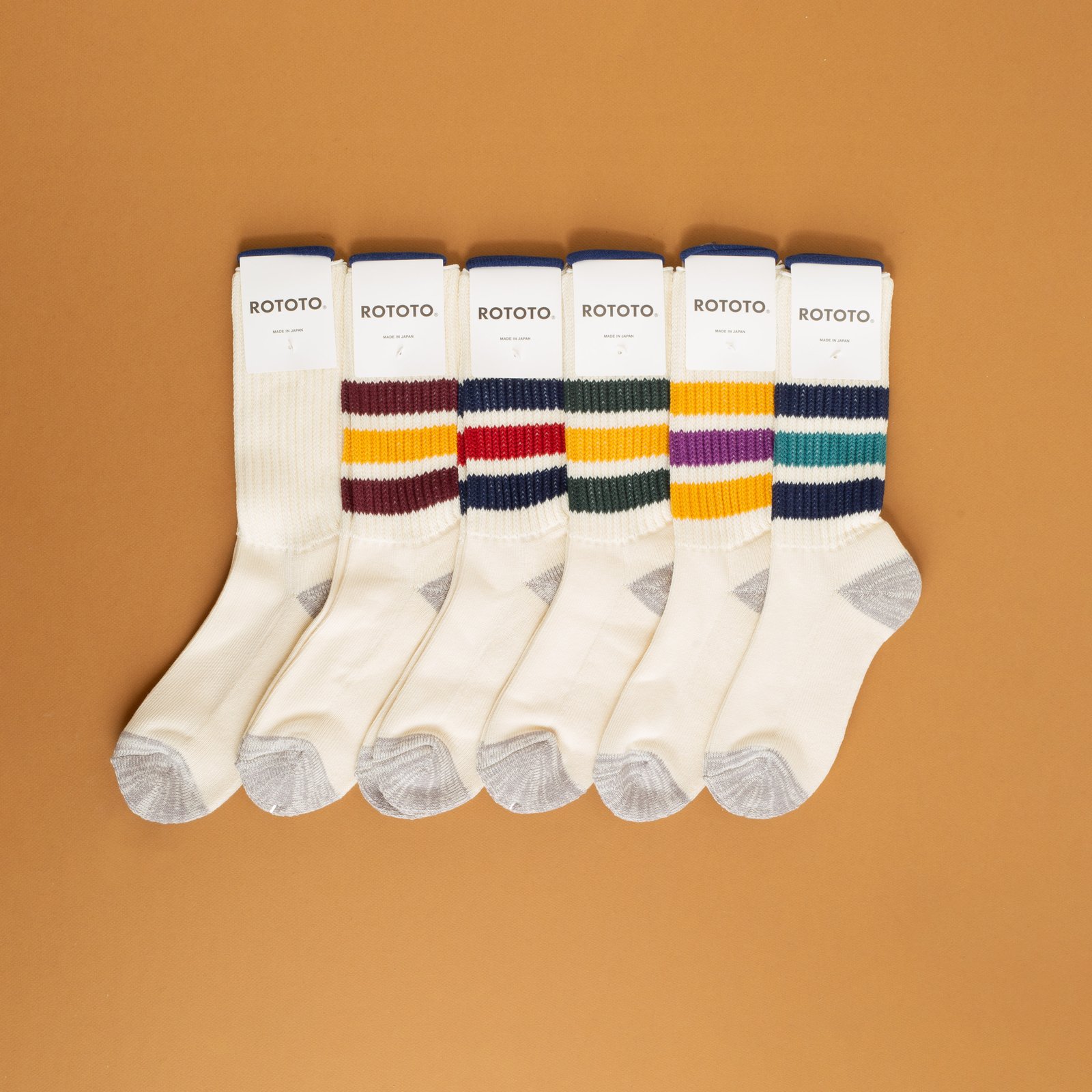 Coarse Ribbed OldSchool Crew Socks Dark Green/Yellow