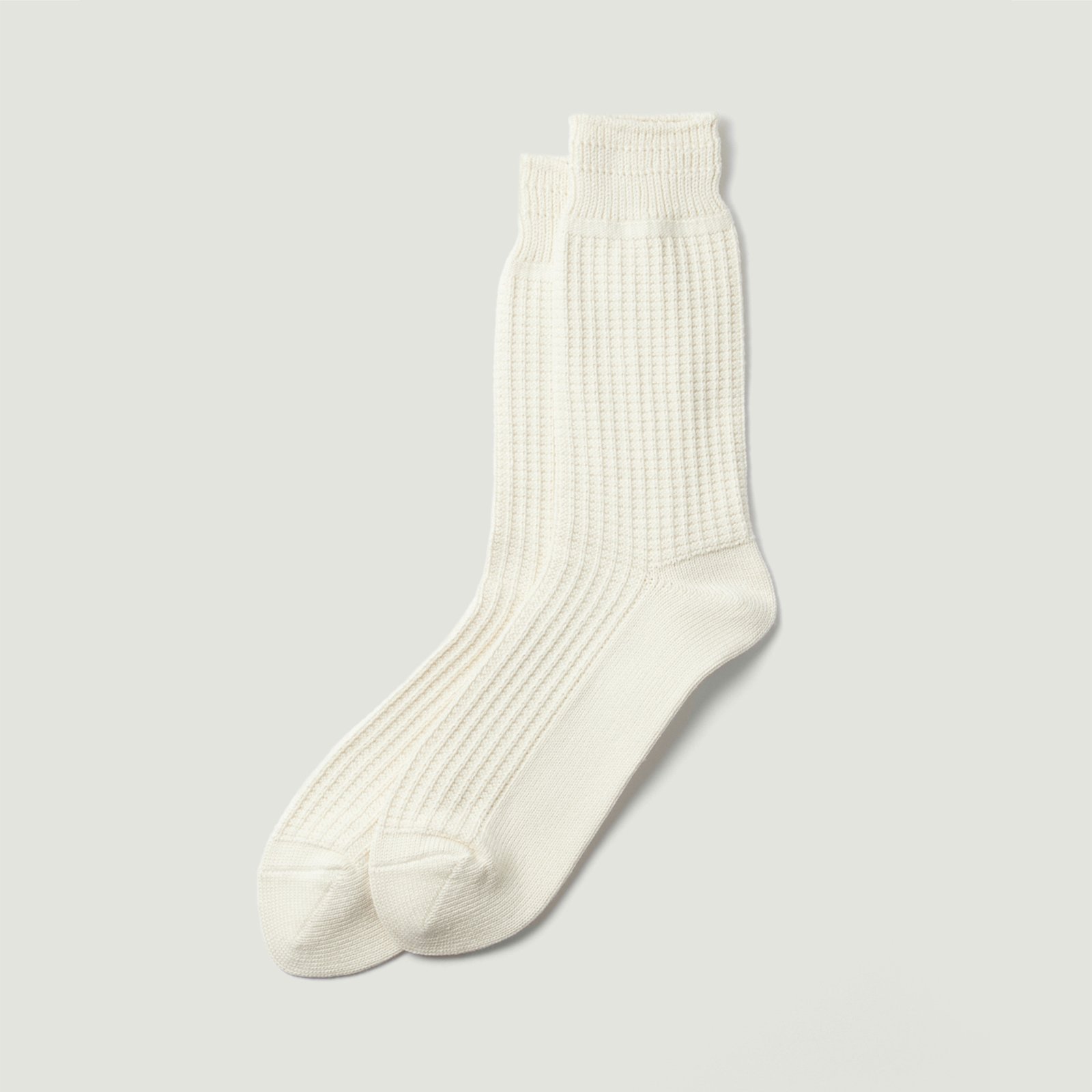 Cotton Waffle Crew Socks Raw White