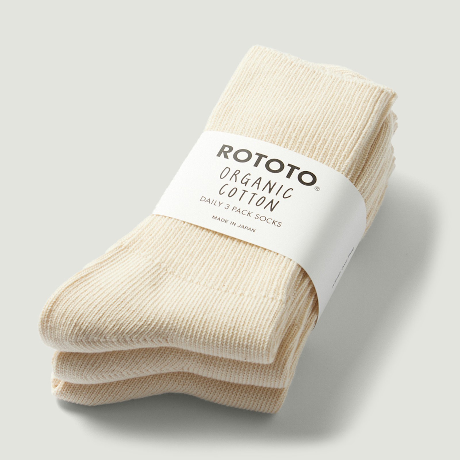 Organic Daily 3 Pack Ribbed Crew Socks Ecru