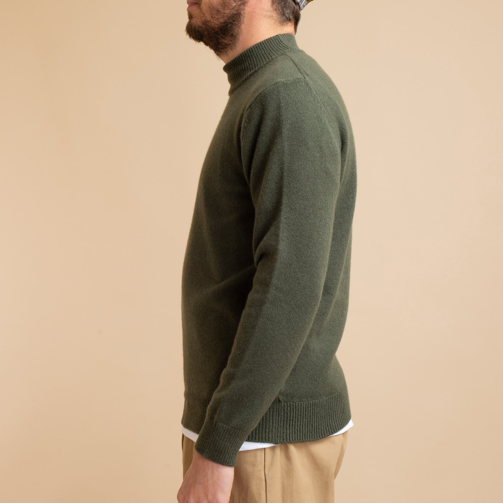 Pull Laine/Cachemire Col Cheminée Moss Green