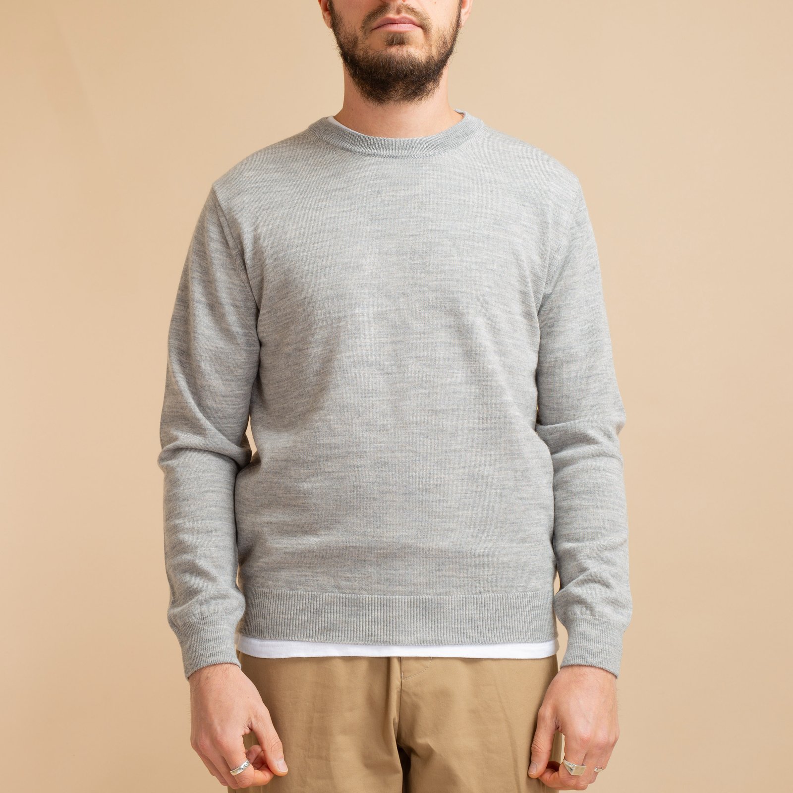 Light Gray Merino Wool Crew Neck Sweater
