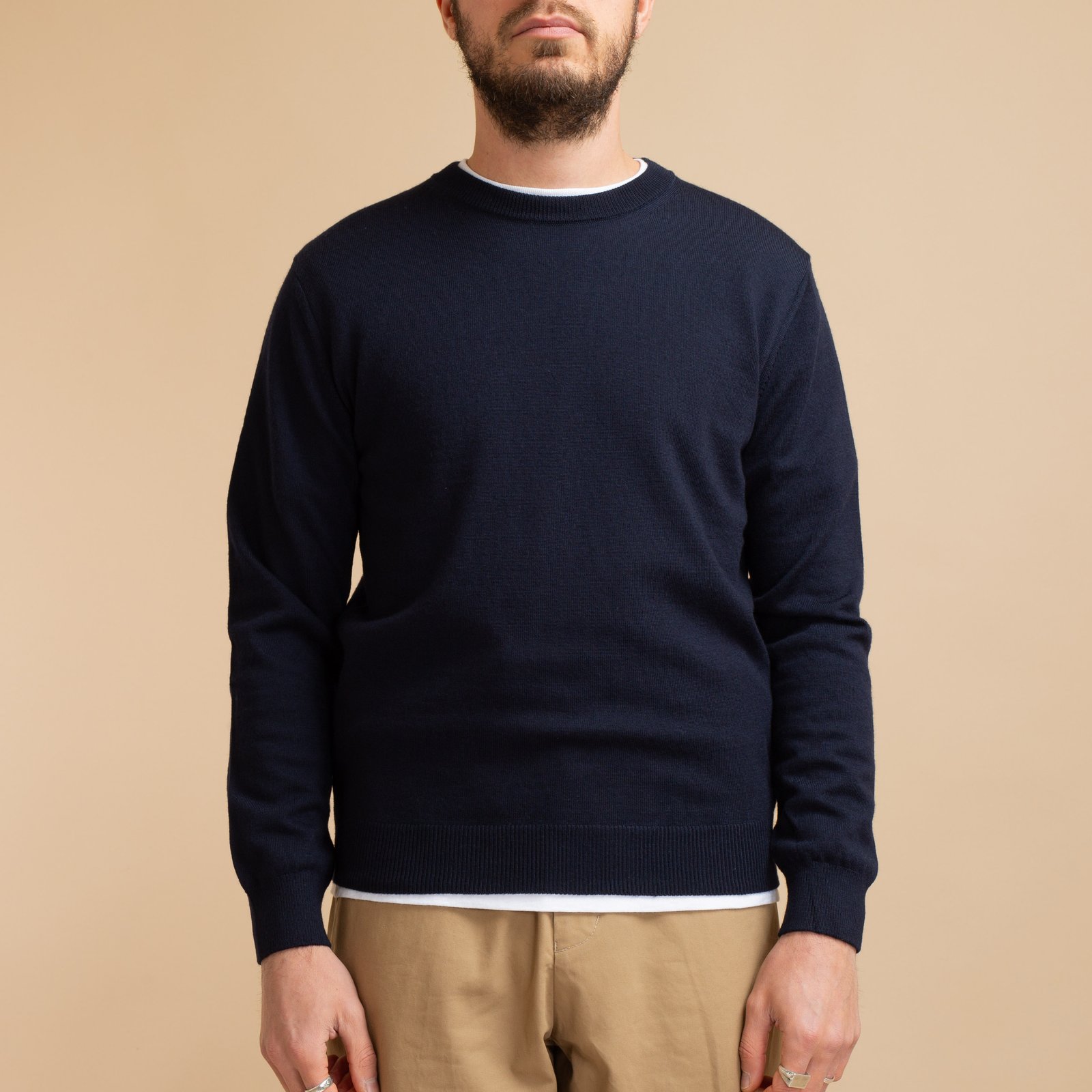 col rond de face flâneurs pull Mooncastle Wool Crewneck Navy