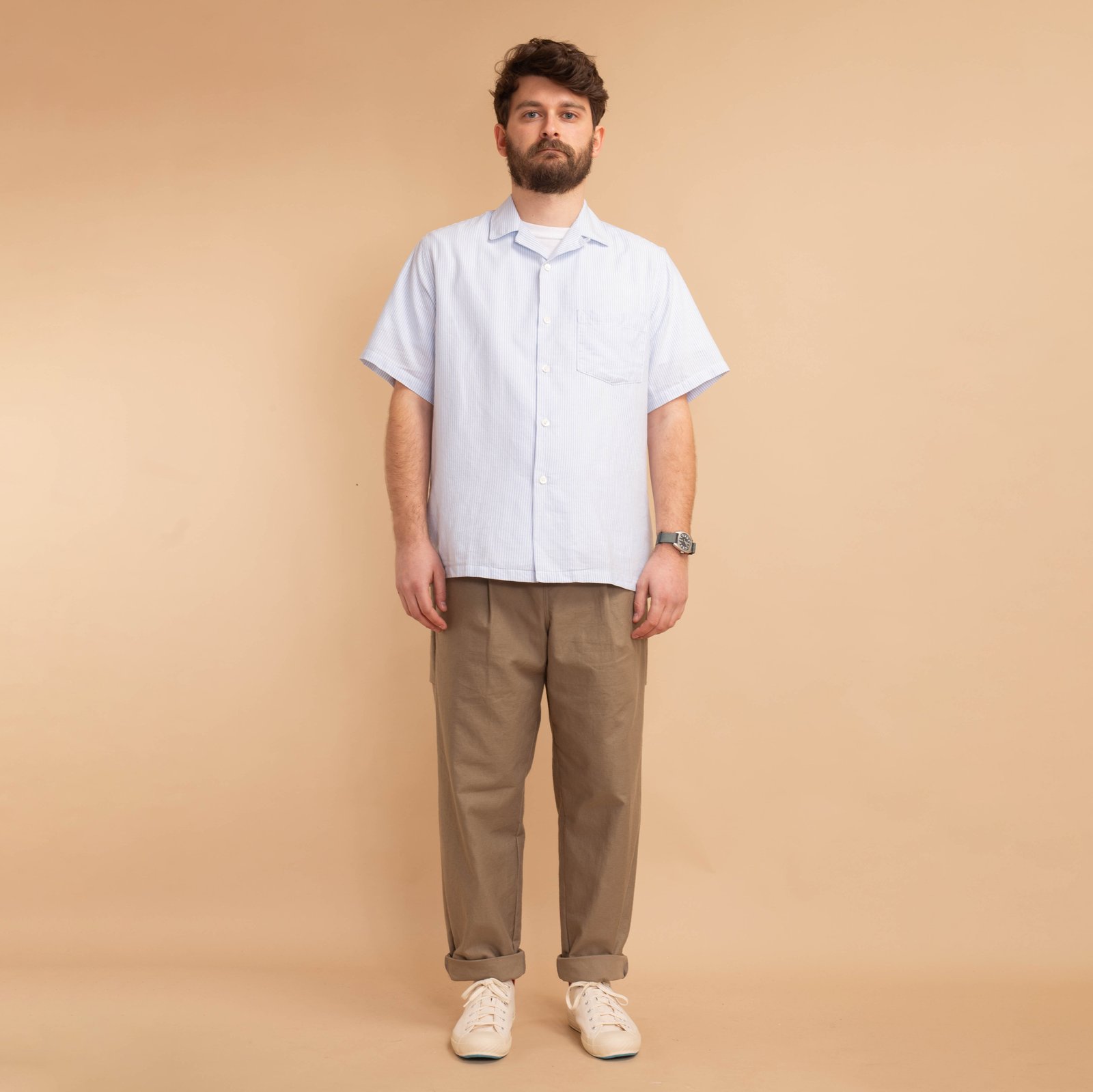S/S Belavista Camp Collar Stripe Light Blue