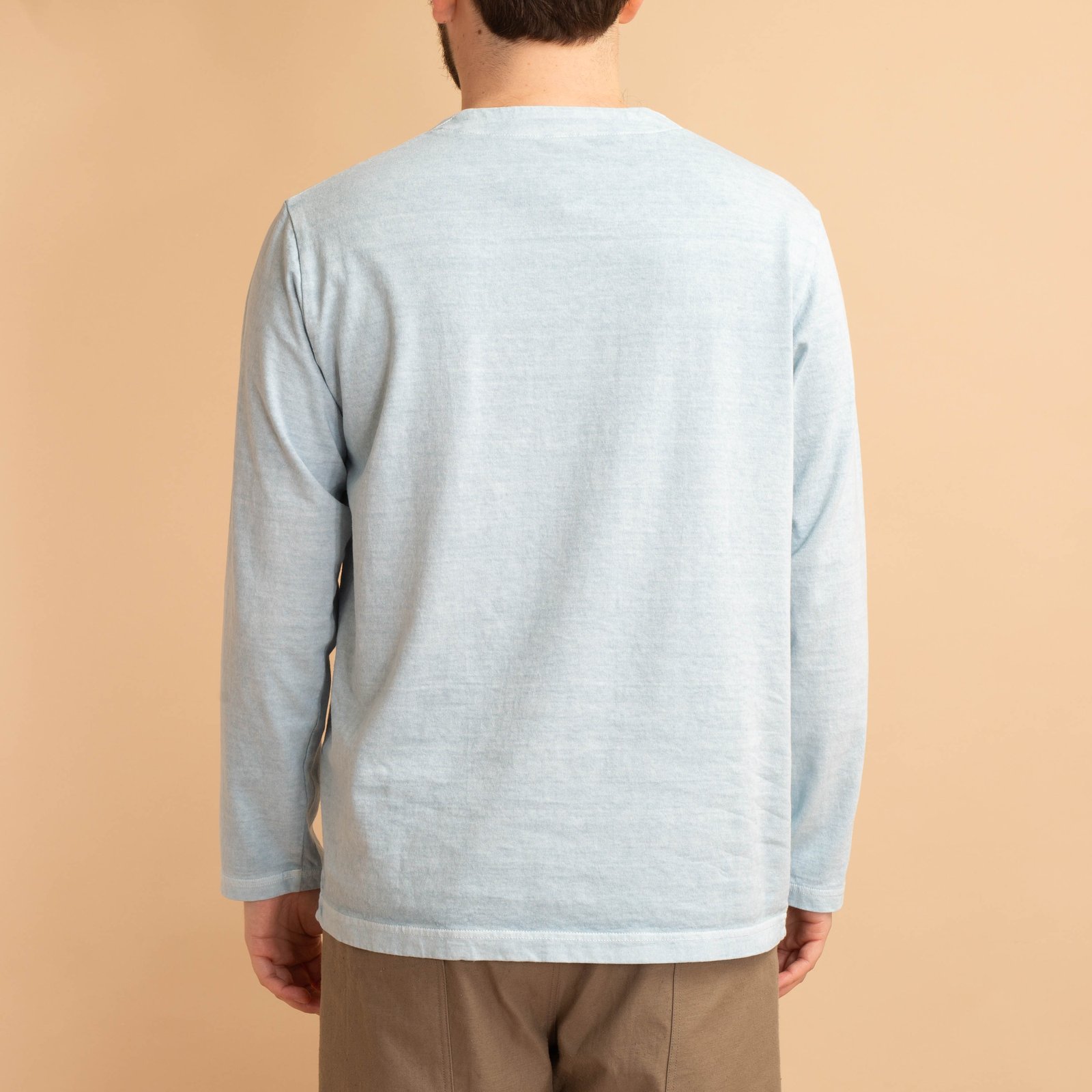 Henley Neck Long Sleeve T-Shirt Fade Saxe