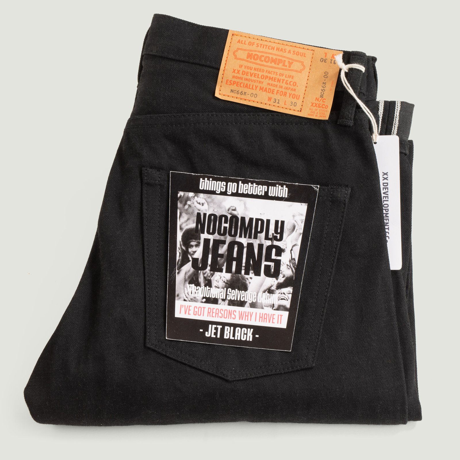 "NO COMPLY" Regular 13.5oz Jet Black Selvedge Denim