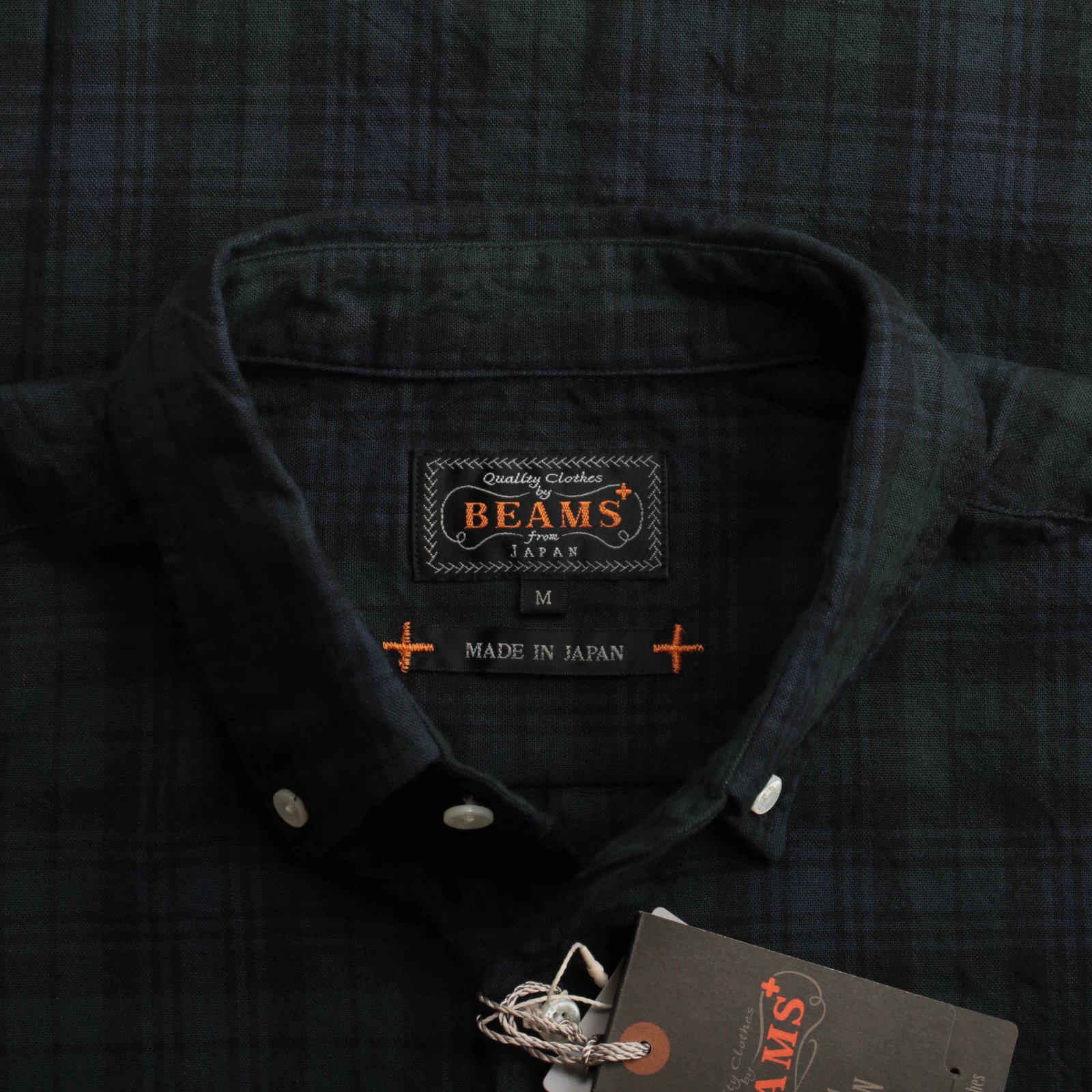 BEAMS PLUS cotton shirt / BD Oxford Shirt Indigo tartan Black Watch detail collar with label