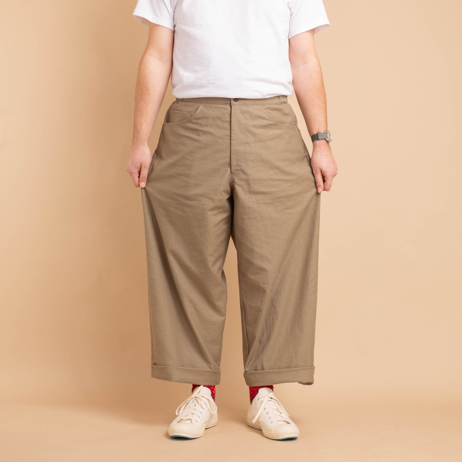 Back Nep Baggy Pants Sepia