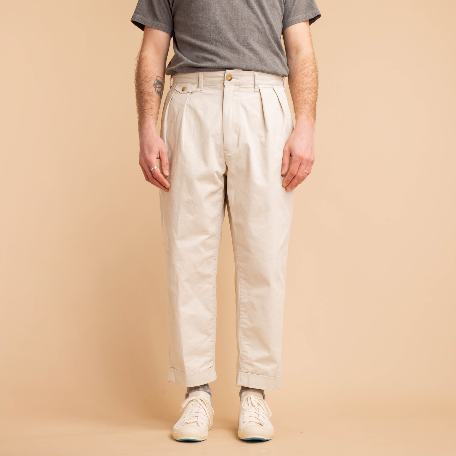 2 Pleats Twill Trousers Cement