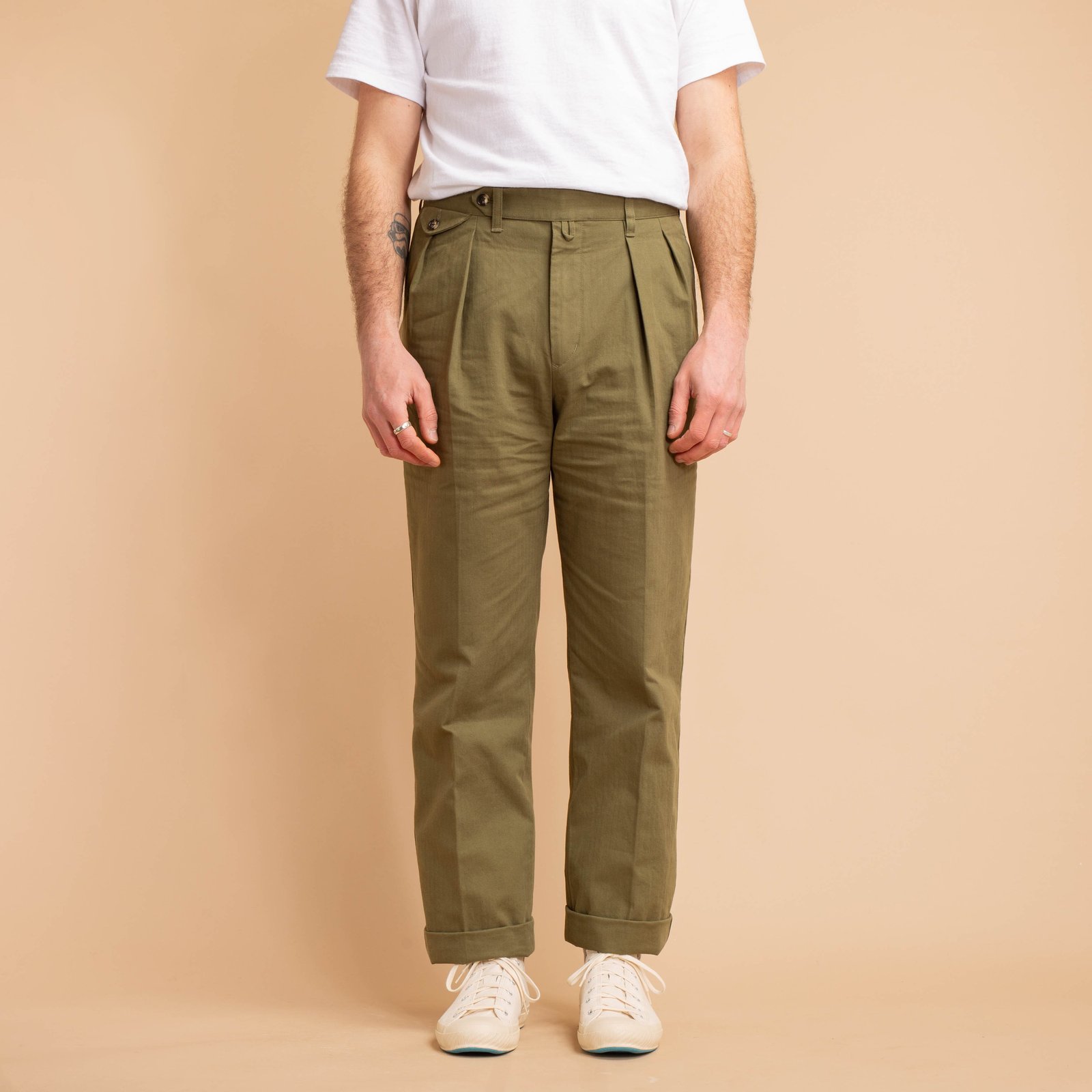 1950P Herringbone MacArthur Trousers Olive