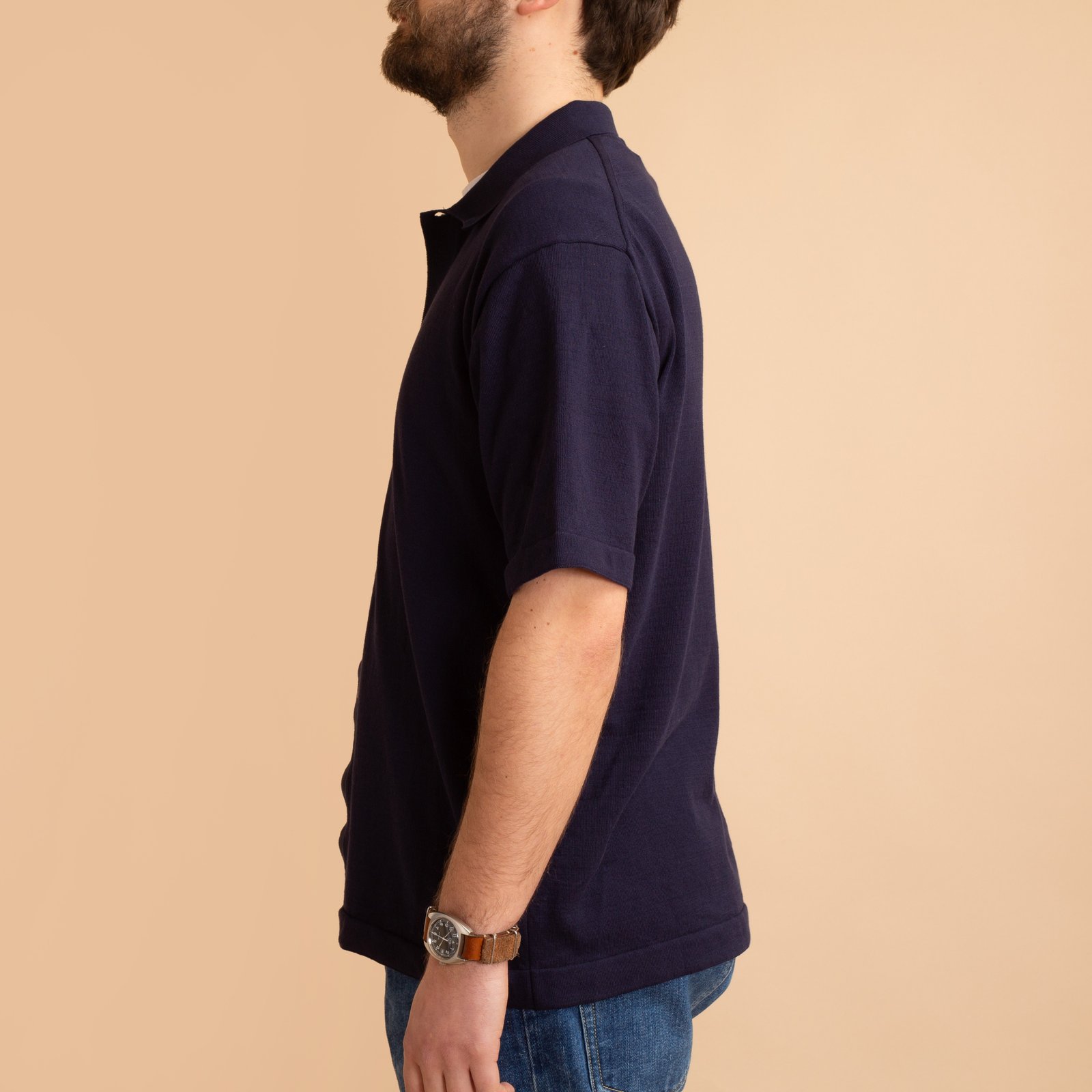 Ice Cotton Open-Collar Shirt Navy